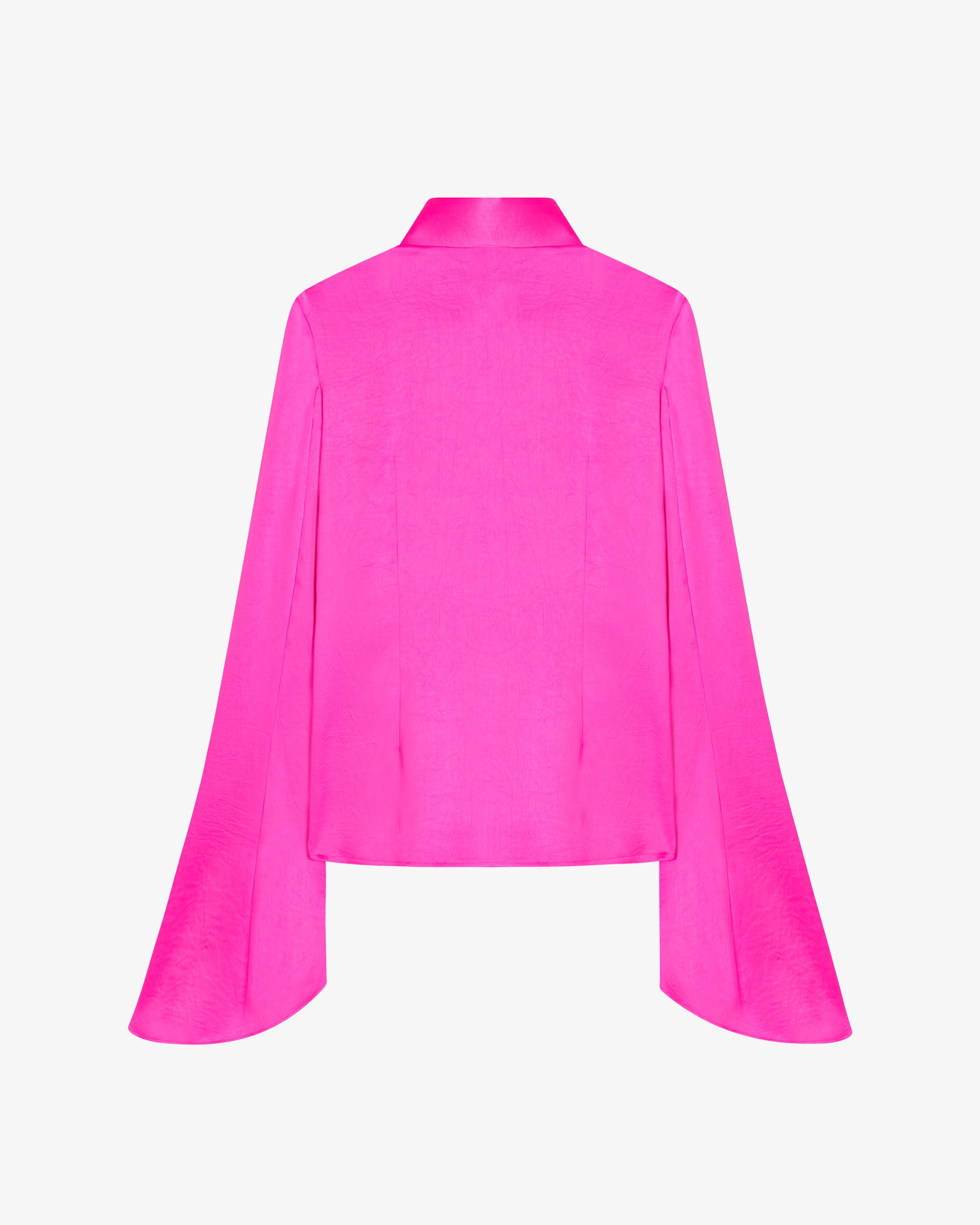 Flared Sleeve Blouse Women's Fashion Top - Bright Pink Long Sleeve Shirt for Casual Wear, Office Outfits & Date Night