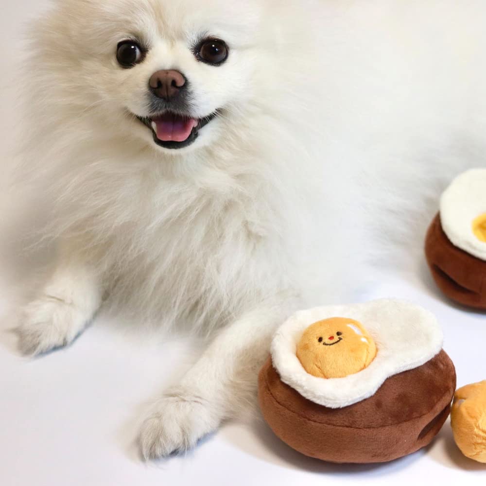 Interactive Squeaky Crinkly Dog Snuffle Toy - Hamburg Steak Shaped Puzzle Toy for Small Breed Dogs - Mental Stimulation & Slow Feeding for Puppies & Adult Dogs - Perfect for Indoor Play, Training & Anxiety Relief