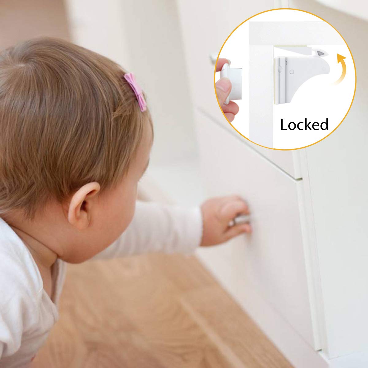 Child Safety Magnetic Cabinet Locks (8 Locks + 2 Keys) - No Drill Adhesive Baby Proofing Latches for Kitchen Cabinets, Drawers & Furniture - Perfect for Baby Proofing Homes, Daycares & Nurseries