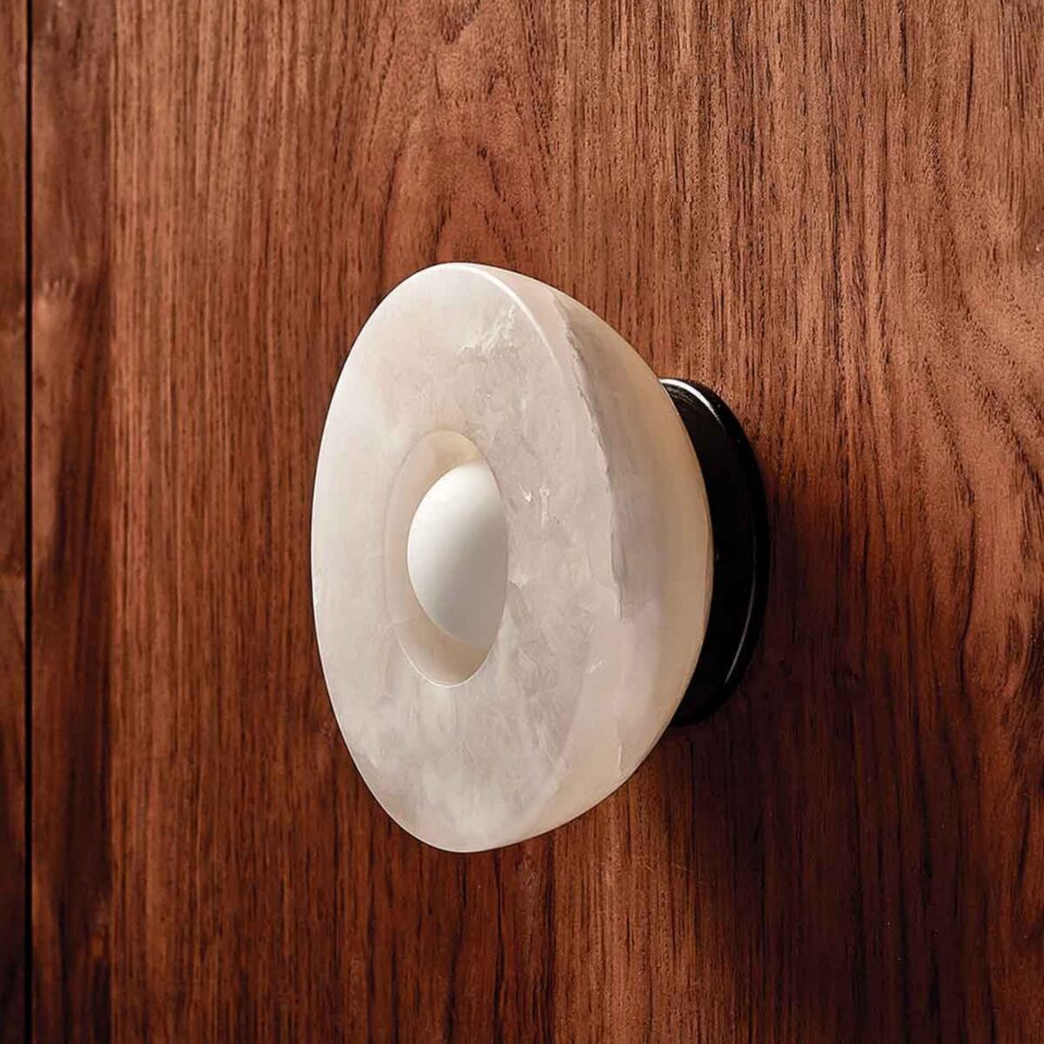 **PRE ORDER - MARZ DESIGNS Aurelia Surface Sconce in White Onyx & Brushed Black - Modern Wall Light for Living Room, Bedroom, or Hallway**