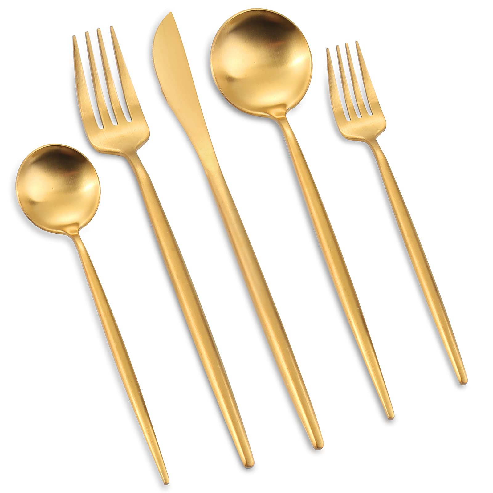 OPOLIA 30-Piece Matte Gold Silverware Set for 6 - Stainless Steel Flatware Cutlery Set with Knives, Forks & Spoons - Dishwasher Safe Kitchen Utensils for Everyday Dining & Dinner Parties