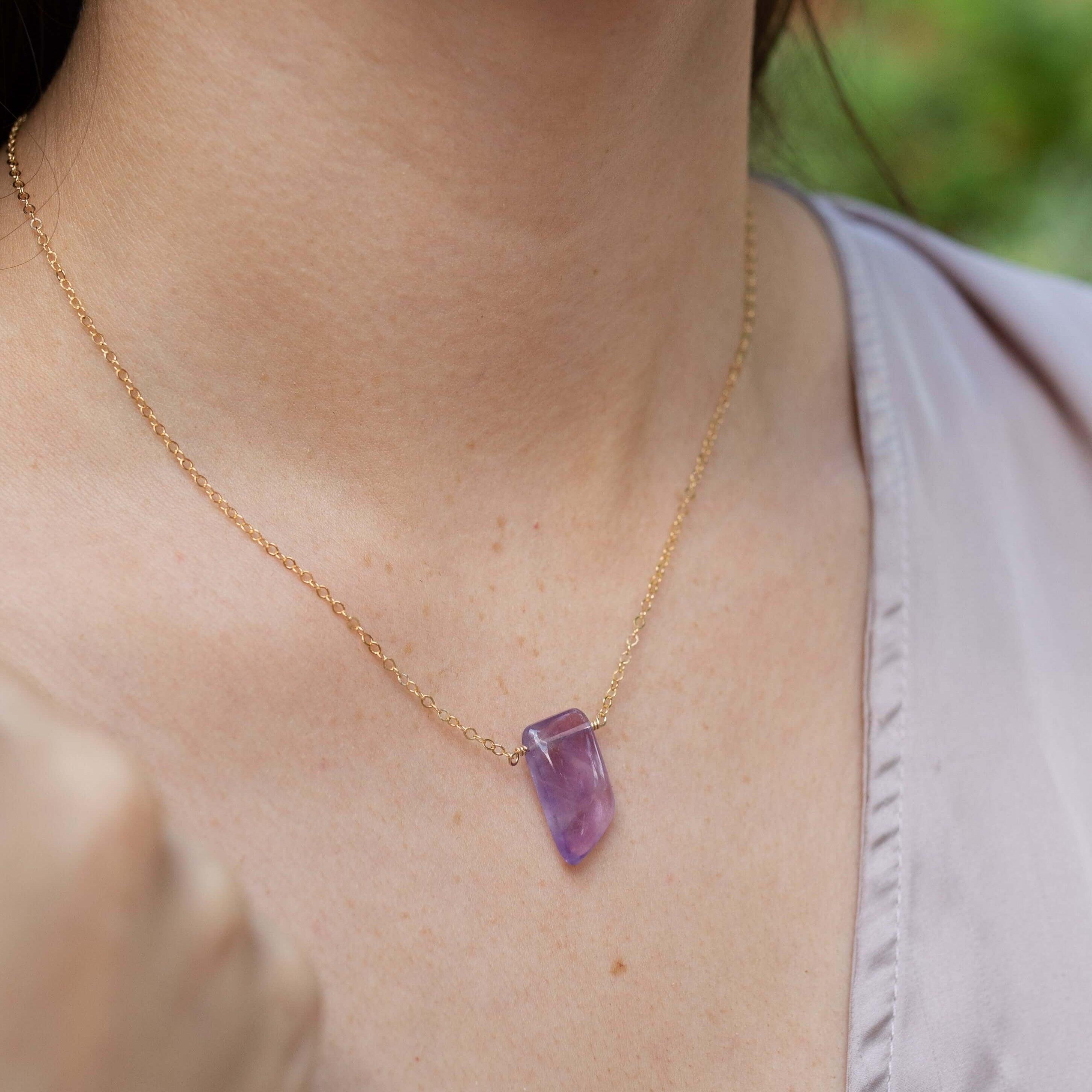 Natural Purple Amethyst Crystal Slab Necklace - Healing Stone Pendant for Women | Perfect for Meditation, Yoga & Spiritual Jewelry Gifts