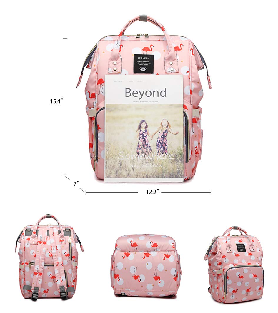Waterproof Flamingo Diaper Bag for Moms & Dads - Spacious Travel Backpack with Organizer Pockets, Pink Tote Shoulder Bag for Baby Essentials | Perfect for Daycare, Travel & Family Outings