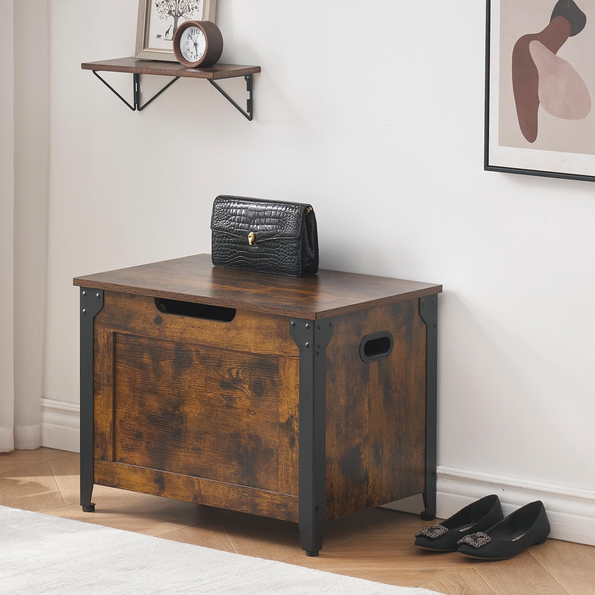 GAOMON Wooden Storage Chest with Safety Hinge & Metal Frame - Large Shoe Bench & Organizer for Entryway, Bedroom, Living Room | Modern Style Storage Solution for Shoes, Blankets & Home Decor
