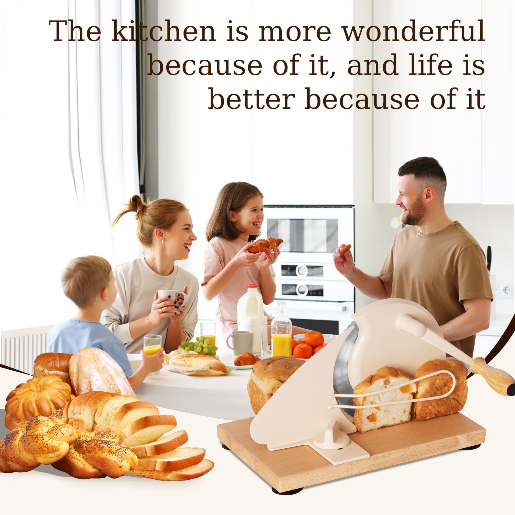 Premium Manual Bread Slicer for Homemade Sourdough & Artisan Bread - Adjustable Thickness Stainless Steel Blade - Ideal for Kitchens, Bakeries & Supermarkets - Perfect for Slicing Fresh Bread, Sandwiches & Toast Preparation