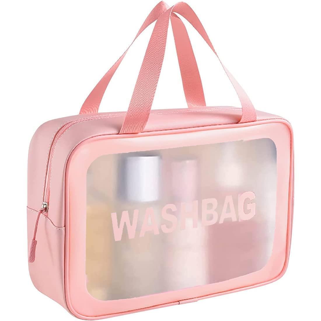 BESTOTTAM Waterproof Makeup Bag for Women - Portable Cosmetic Organizer with Brush Holder, Travel Toiletry Pouch, Vanity Storage Case (Pink) | Ideal for Travel, Gym, Daily Makeup Kit Organization & Beauty Essentials Storage