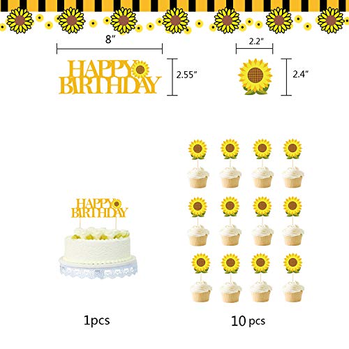 33-Piece Sunflower Party Decorations Set - Happy Birthday Banner, Cake Topper, Cupcake Toppers, Garland, Tissue Fans, Paper Pom Poms & Balloons for Sunflower-Themed Birthday Parties & Baby Showers