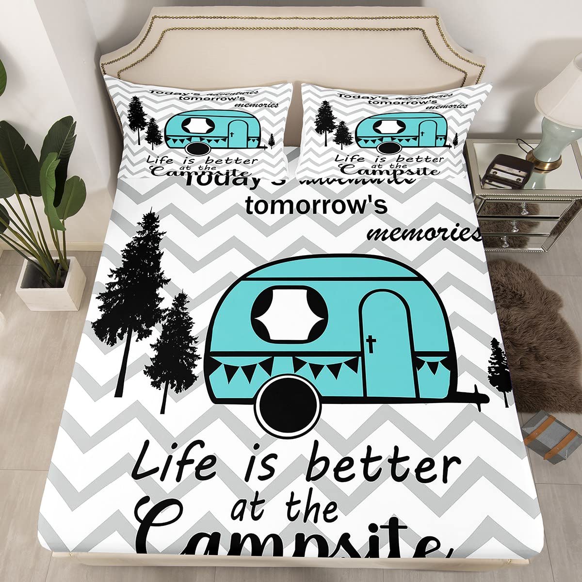 **Retro Rustic Farmhouse Camping Sheet Set - Full Size Kids Bedding with Old Barn Door Sketch Design - Perfect for Cabin Decor, Camper Bedroom & Cozy Farmhouse Style**