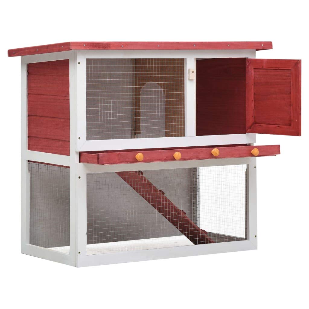 2-Tier Rabbit Hutch with Pull-Out Tray & Ramp - Outdoor Wooden Chicken Coop for Bunnies, Hens, Guinea Pigs - Small Animal Cage 35.4