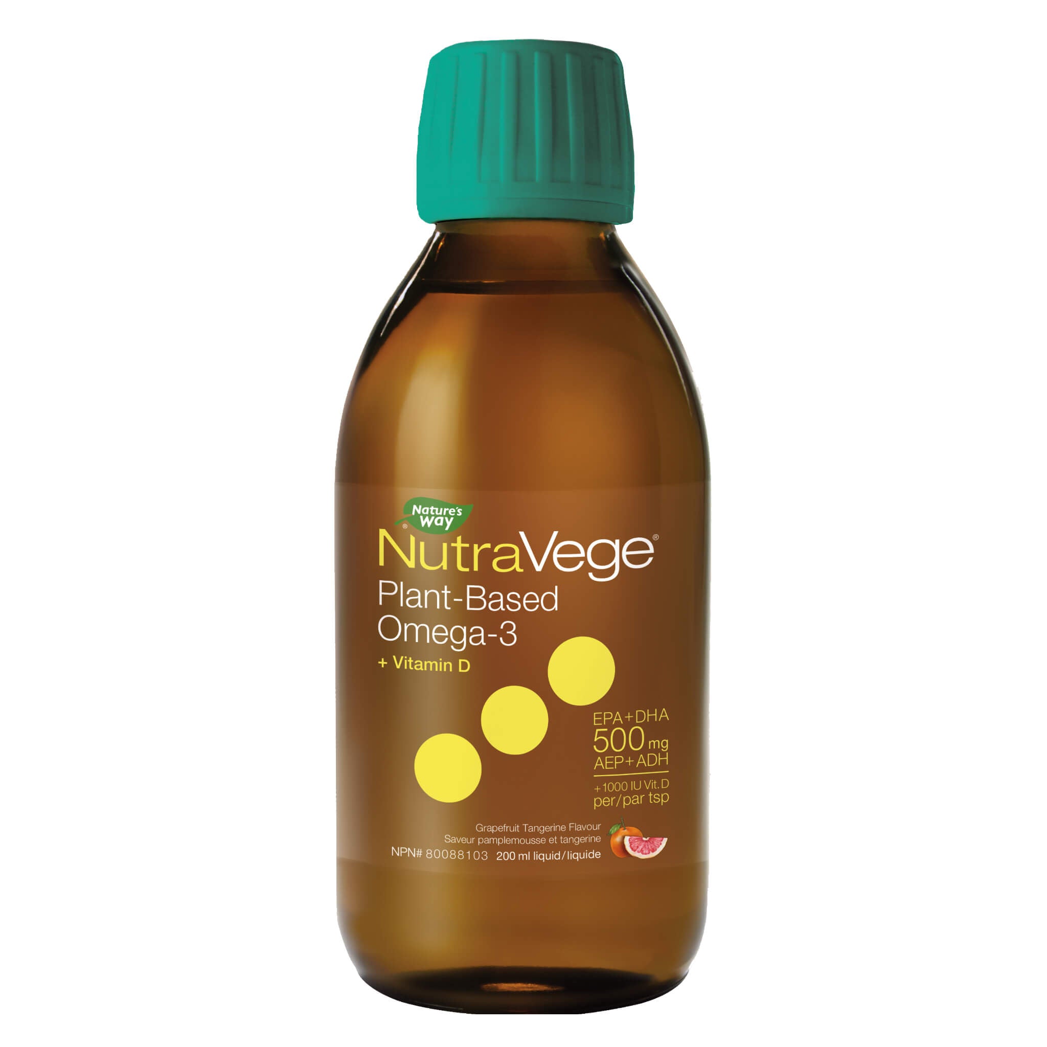 Premium Omega-3 Plant + D Supplement with Grapefruit & Tangerine Flavor - Supports Heart, Brain & Joint Health - Ideal for Vegan Diet & Active Lifestyle