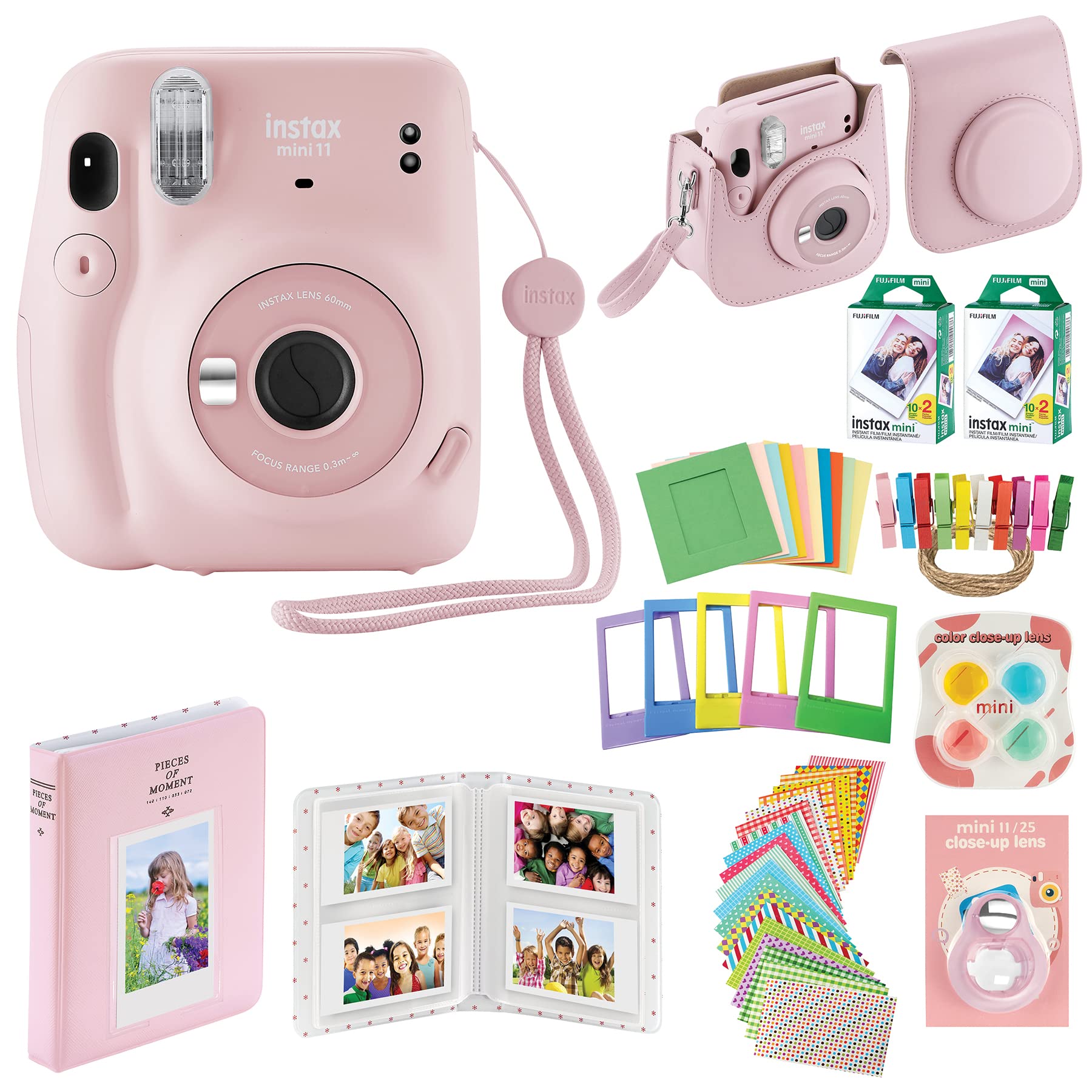 Fujifilm Instax Mini 11 Instant Camera Bundle with 40 Film Prints, Pink Case, Photo Album & Accessories - Perfect for Travel, Parties & DIY Scrapbooking (Blush Pink)