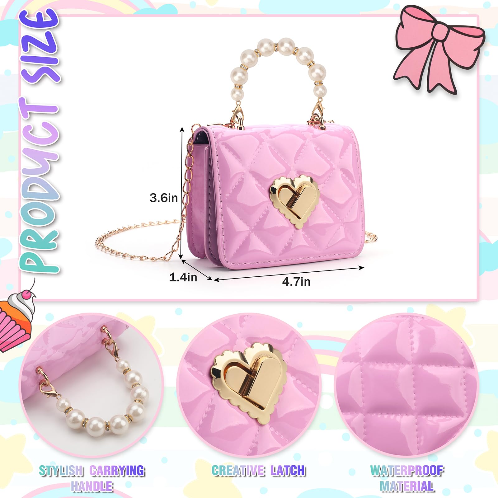RSXING Girls Crossbody Bag for Kids Toddler - Adjustable Strap Mini Purse for 3-6 Year Olds - Birthday Gift, School, Party & Travel Accessory