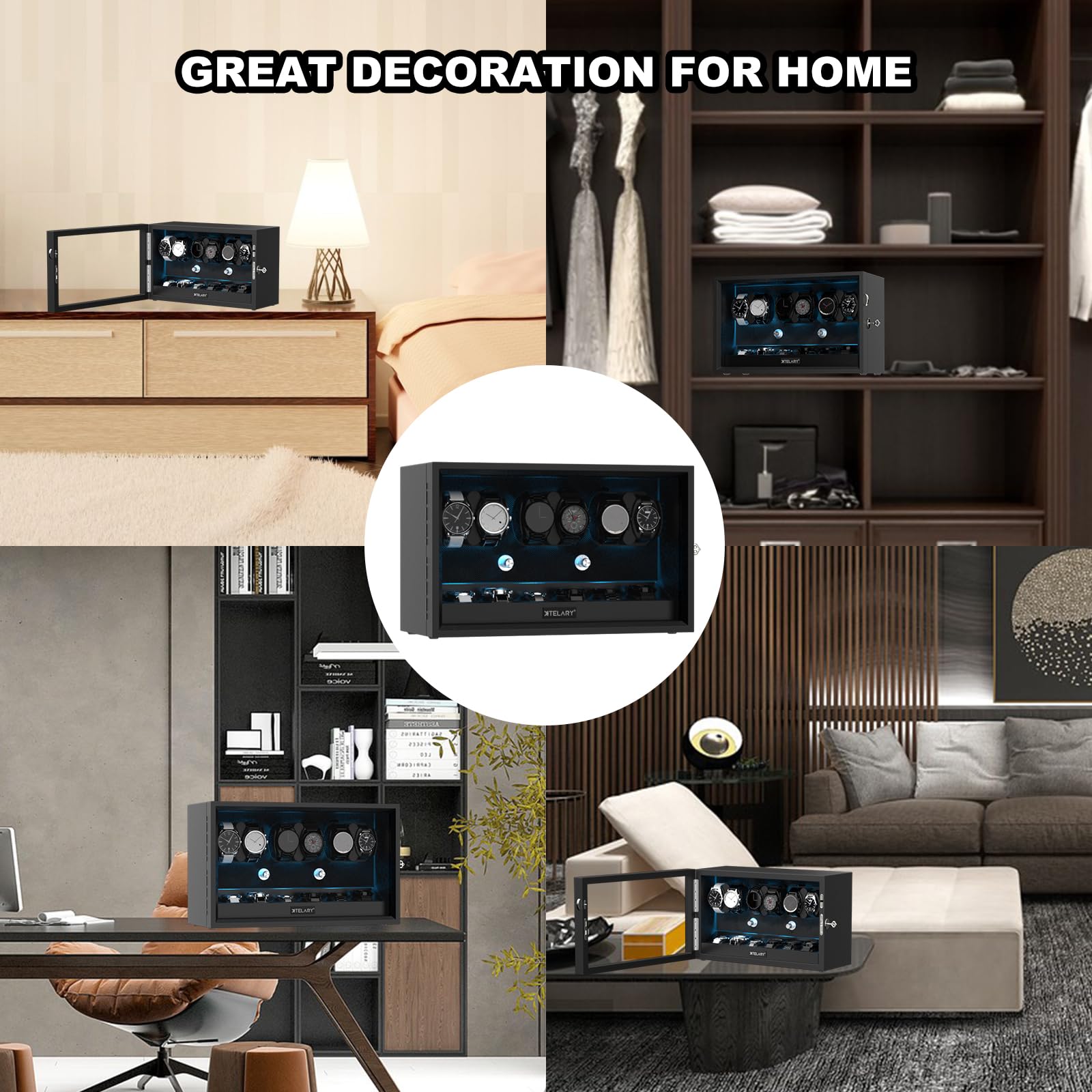 XTELARY Lockable Automatic Watch Winder - 4/6/8/12 Watch Storage Box with 4 Rotation Modes, Ultra Quiet Motor & LED Backlight | Perfect for Watch Collectors, Luxury Watch Storage & Display