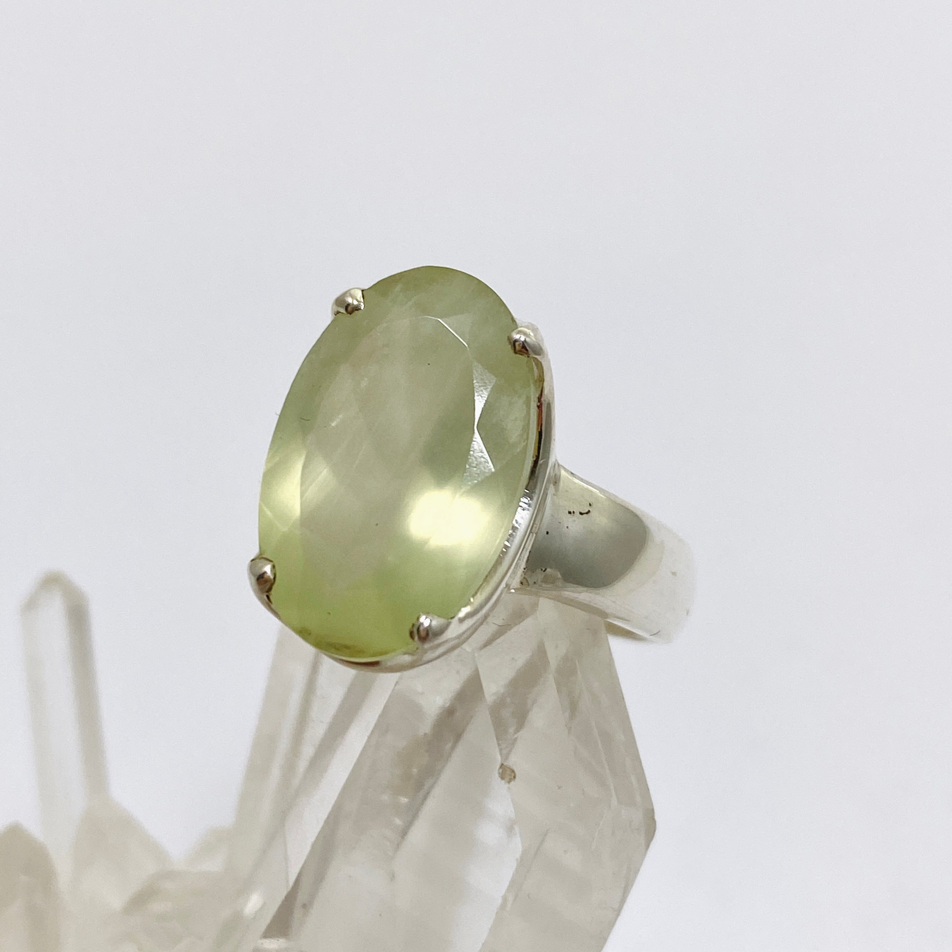 Prehnite Oval Faceted Ring Size 7 - Dainty Gemstone Jewelry for Women - Perfect for Weddings, Anniversaries & Everyday Elegance