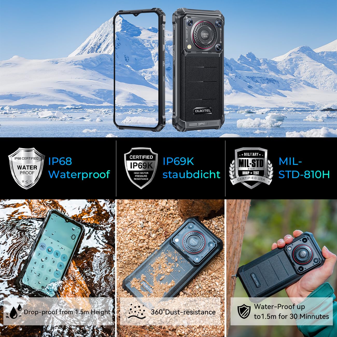 OUKITEL WP36 2024 Rugged Smartphone - 10600mAh Battery, 128dB Loud Speaker, 16GB+128GB, 6.52