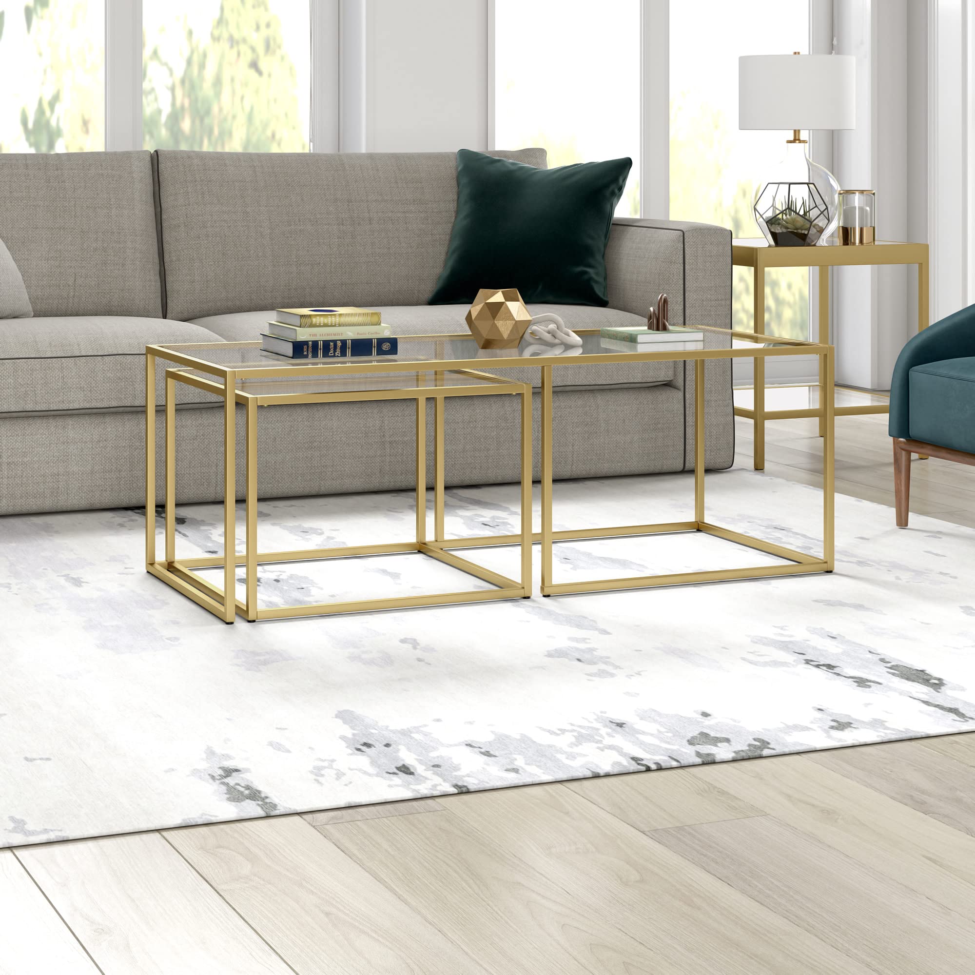 Henn&Hart Kennedy Rectangular Nested Coffee Table in Brass - 50