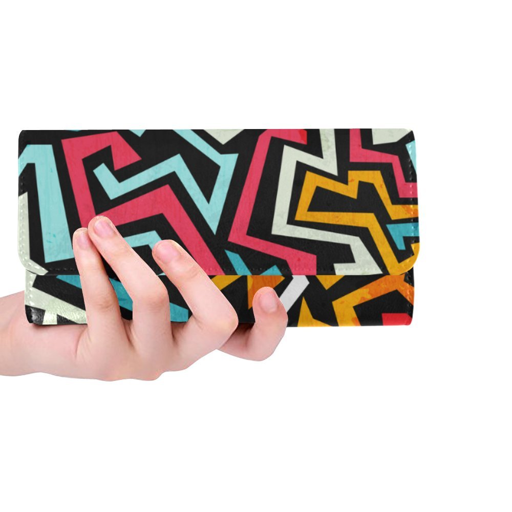 Colorful Striped Doodle Print Women's Tri-Fold Wallet - Fashionable Ladies Designer Wallet for Everyday Use, Travel & Gift Giving