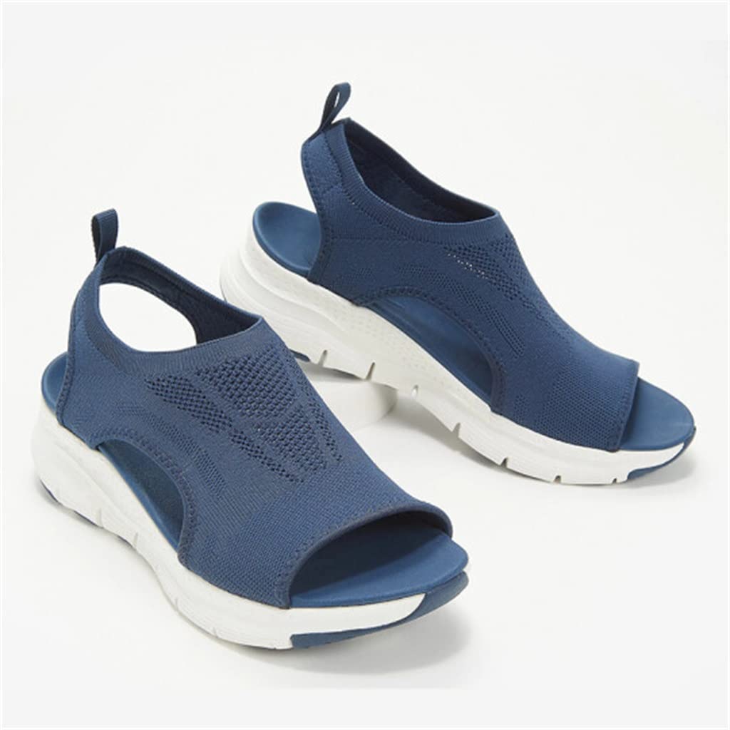 **Plus Size Women's Summer Casual Sport Sandals – Comfortable Beach Wedge Platform Sandals for Wide Feet (Blue, Size 41) – Perfect for Beach Outings, Walking, and Casual Wear**