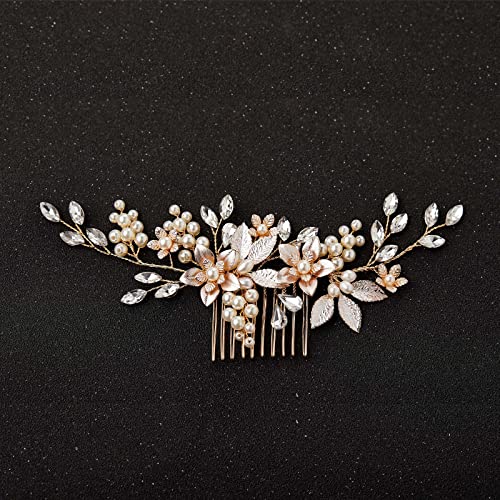 SWEETV Gold Bridal Hair Comb Clip - Elegant Wedding Hair Accessories for Brides & Women | Perfect for Weddings, Prom, Parties & Special Occasions
