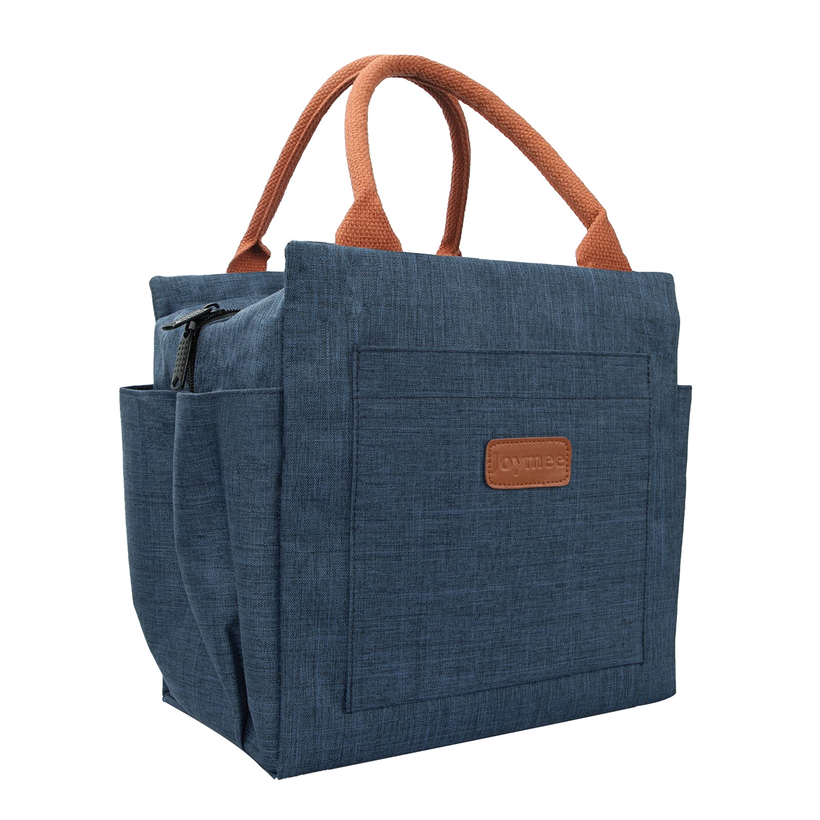 **Joymee Insulated Lunch Bag for Women & Men - Leakproof Reusable Large Tote with Bottle Holder & Side Pockets - Perfect for Work, Picnic, Travel, School & Outdoor Activities - Navy Blue**