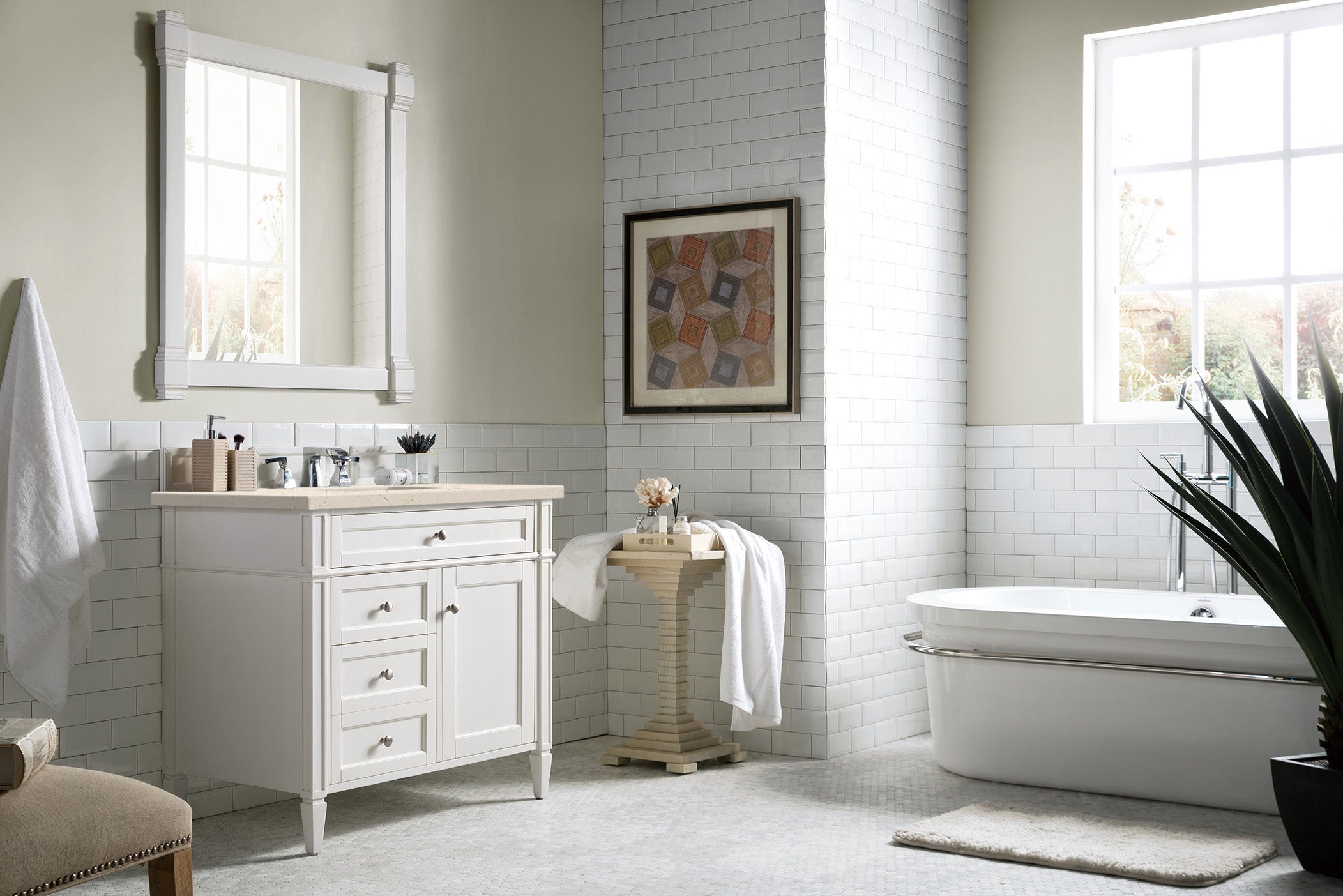 Brittany 36-Inch Bright White Bathroom Vanity with 3CM Eternal Marfil Quartz Countertop - Perfect for Modern Master Bathrooms & Powder Rooms