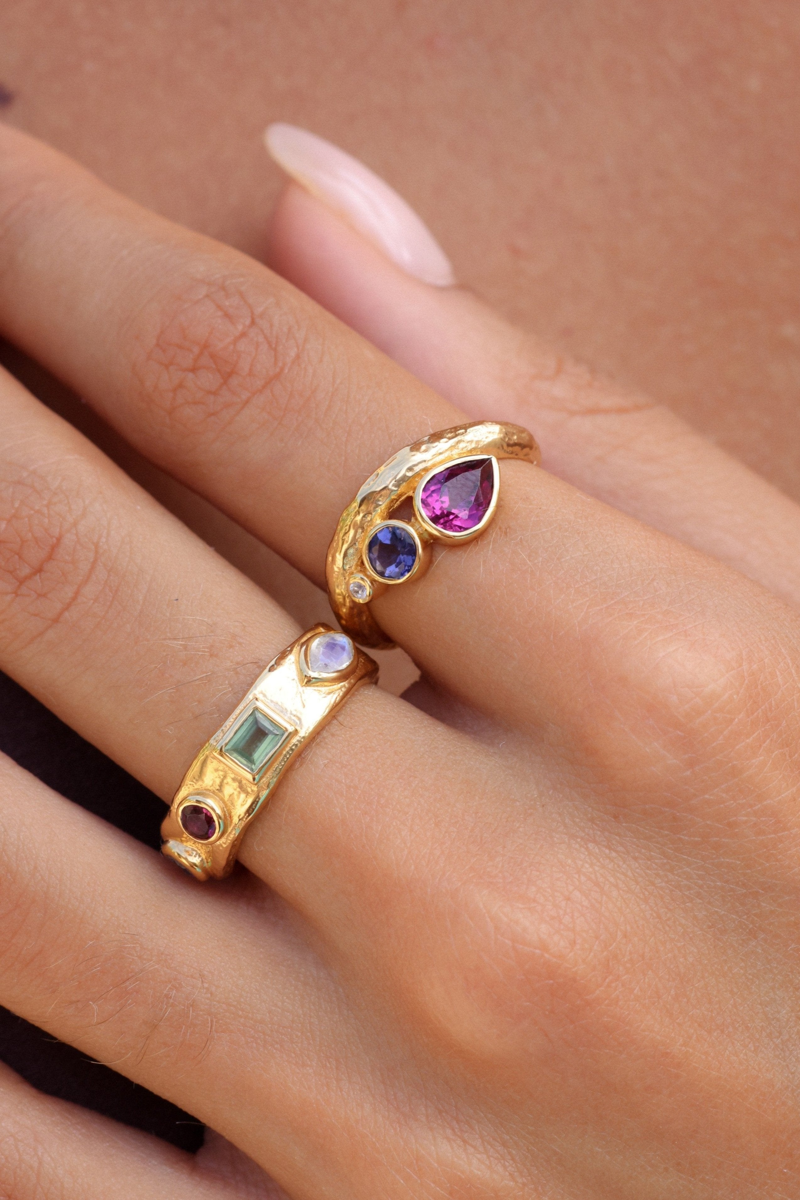 Thick Multi Stone Gold Band Ring for Women - Elegant Stackable Jewelry for Weddings, Parties & Everyday Wear
