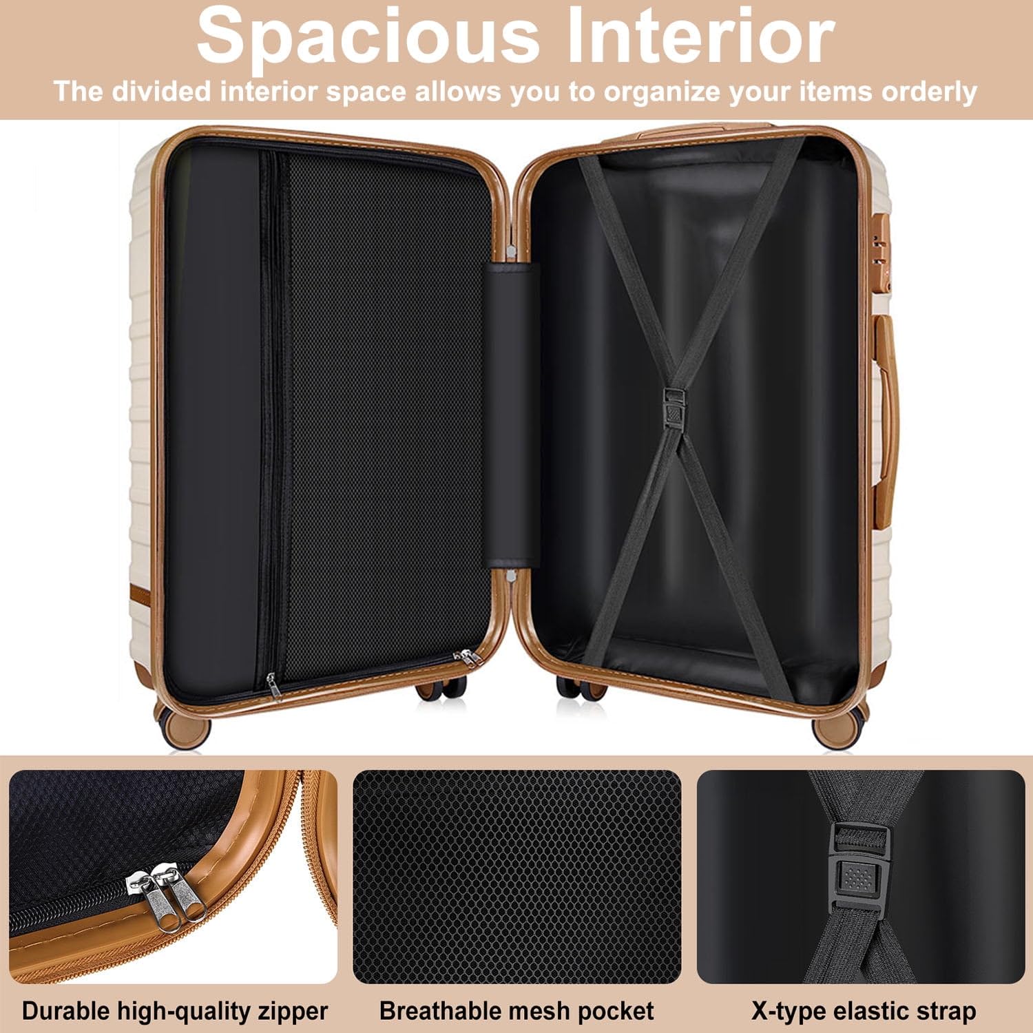 3-Piece Hardside Carry-On Luggage Set - 28/24/20 Inch Ivory Spinner Suitcases for Travel, Business Trips & Family Vacations | Lightweight Durable ABS Shell with TSA Lock