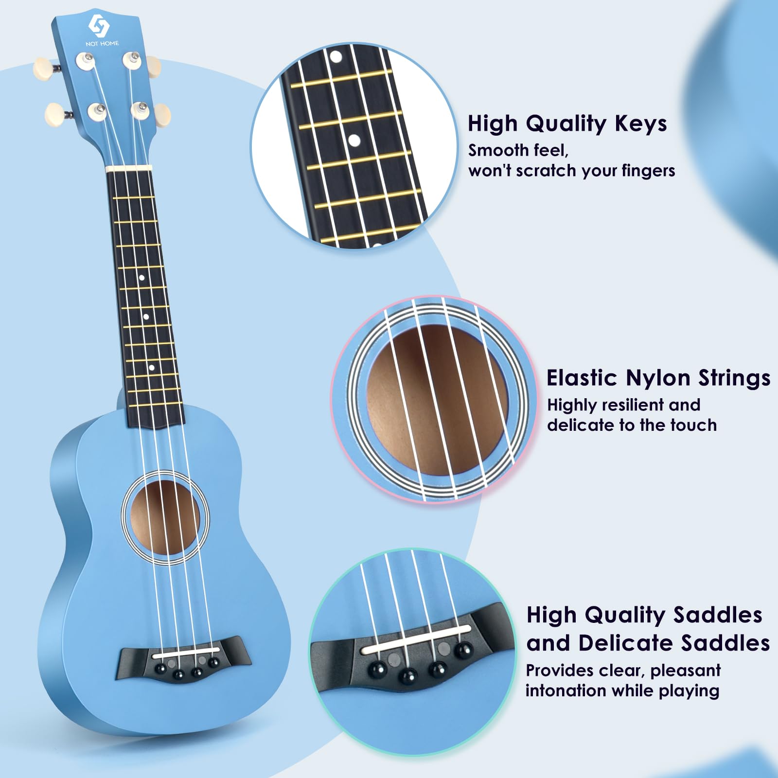 **Soprano Ukulele for Beginners & Adults - 21 Inch Hawaiian Ukulele with 4 Strings, Basswood Body, Blue - Perfect for Kids, Students, Travel & Beach Music**