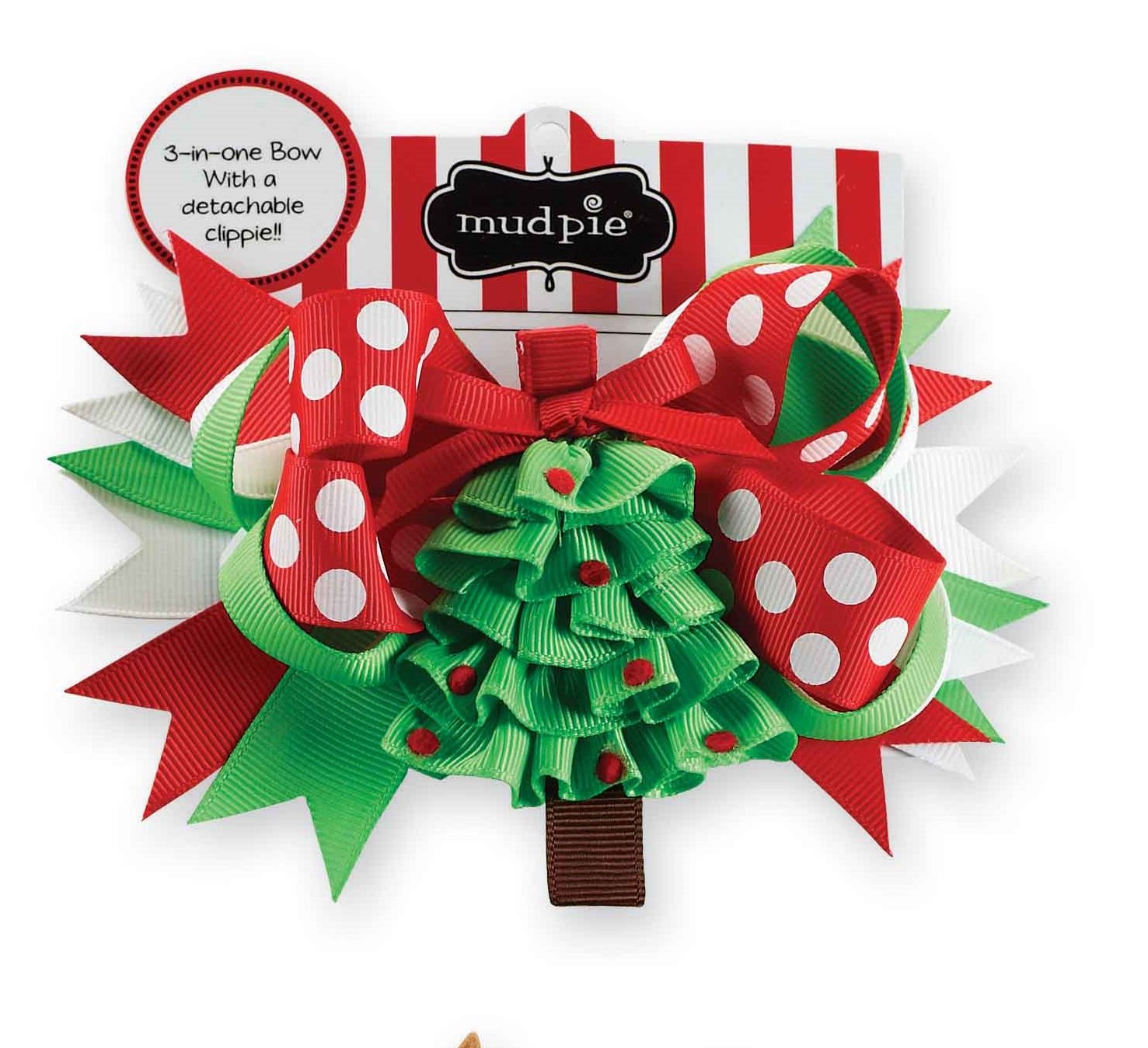 3-IN-1 Christmas Tree Hair Bows by Mud Pie - Adjustable Holiday Hair Accessories for Girls, Women (Red/Green Plaid) - Perfect for Christmas Parties, Family Photos & Festive Celebrations
