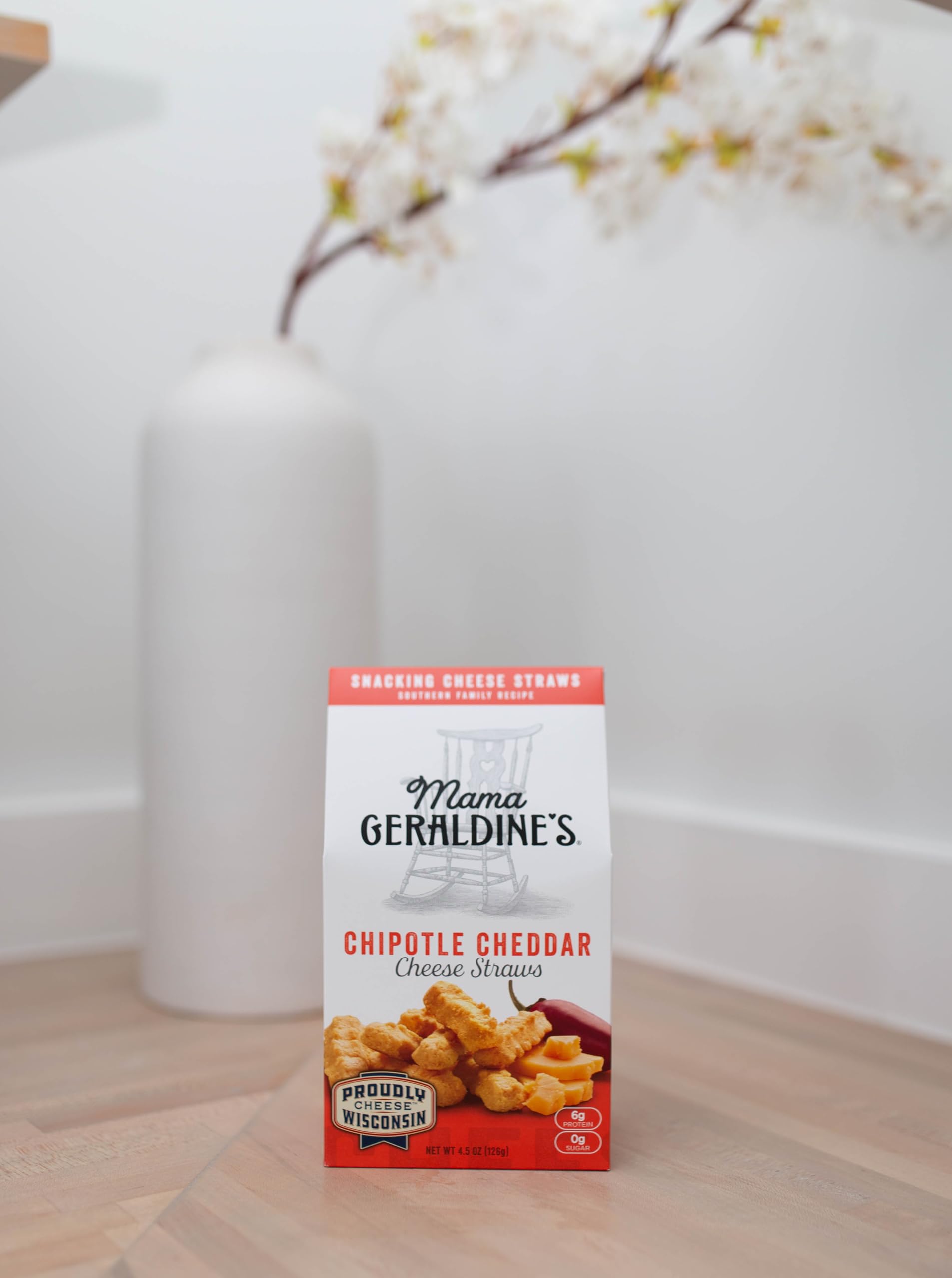 Mama Geraldine's Chipotle Cheese Straws - 4.5 oz Box (6 Pack) - Spicy & Savory Baked Cheese Snacks for Parties, Game Nights & Office Snacking - Gluten-Free Crunchy Cheese Sticks