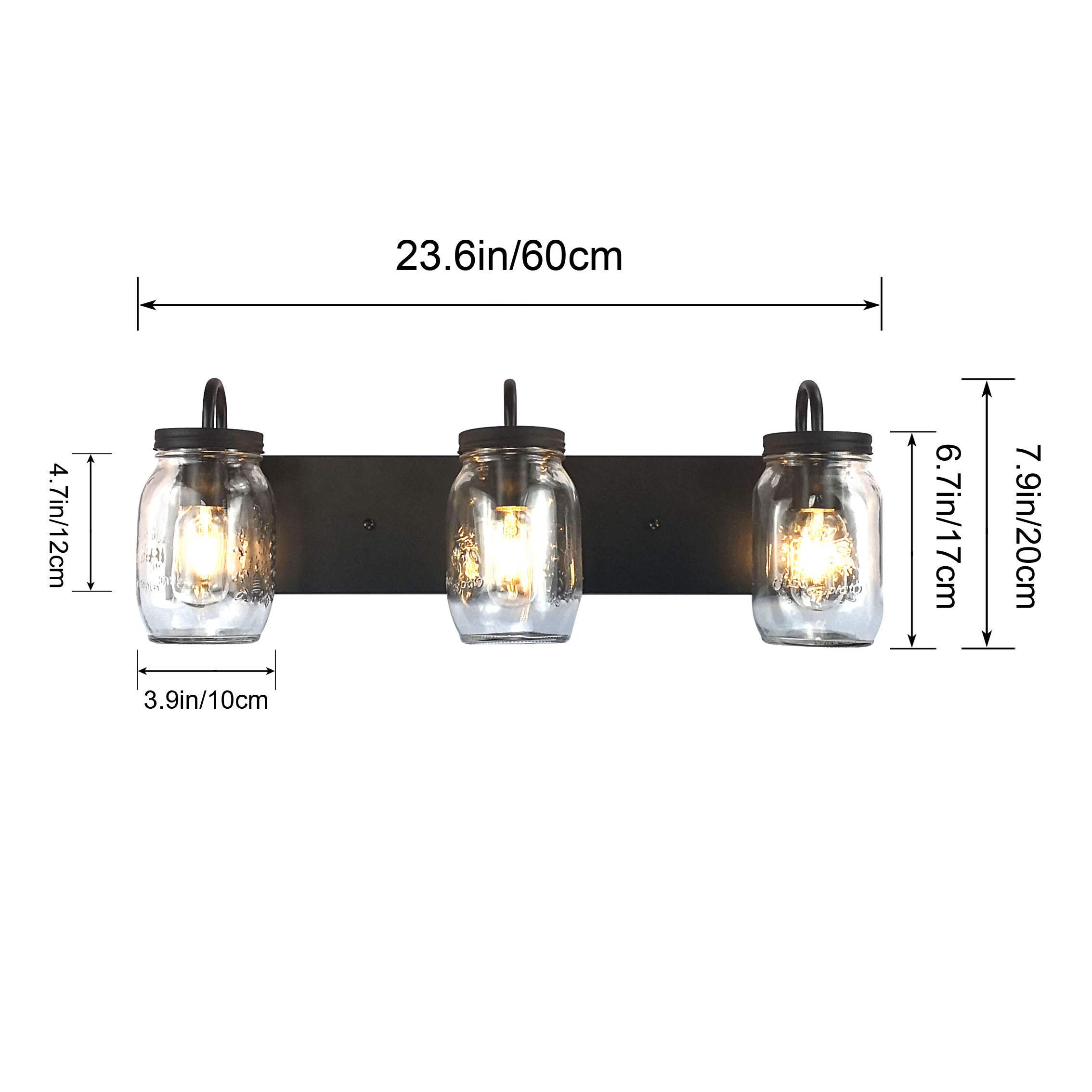 Vanity Glass Wall Lights - Mason Jar Black Wall Sconce for Bathroom, Farmhouse Decor - Perfect for Bathroom Vanity, Bedroom Accent, and Rustic Home Lighting