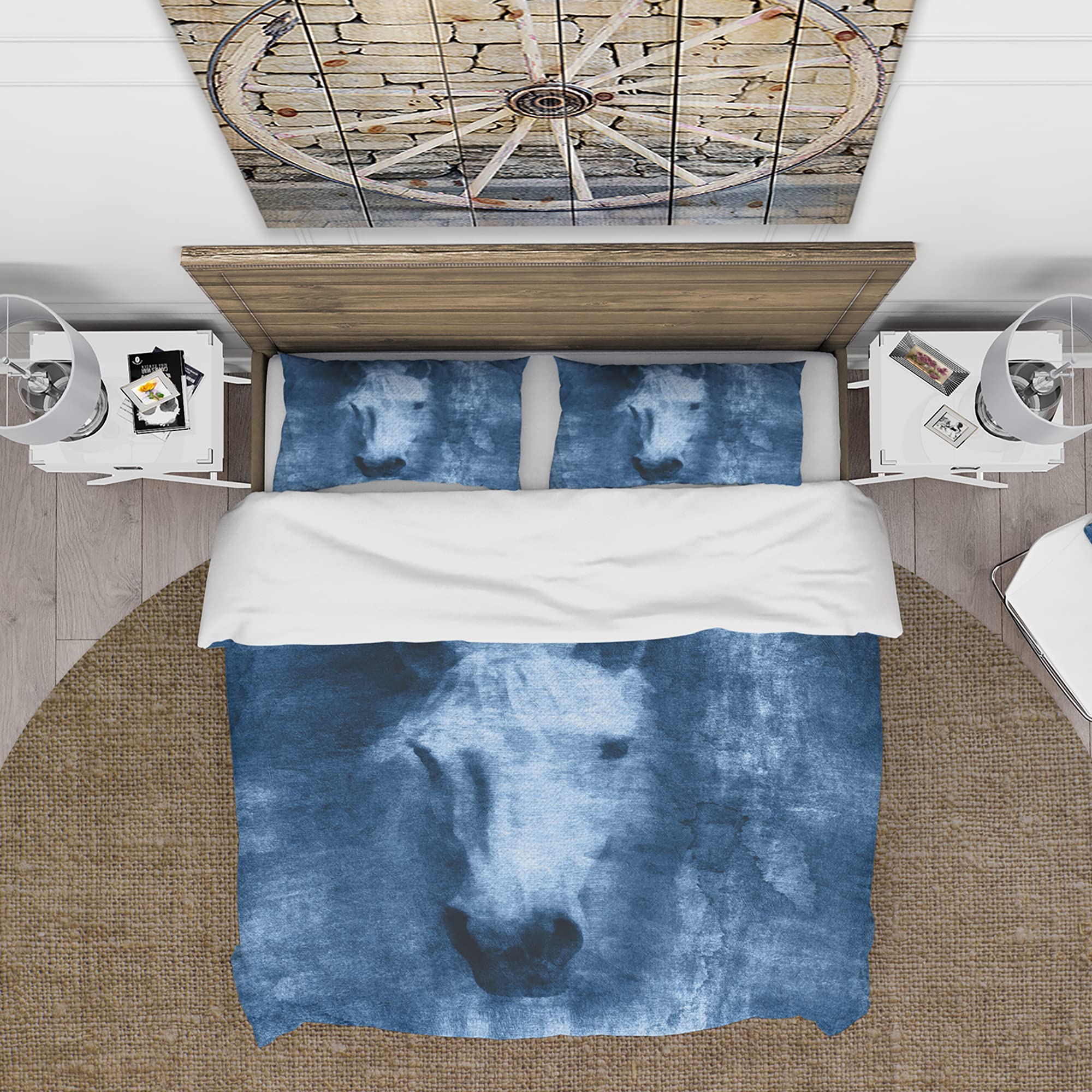 Farmhouse Horse VIII Blue Duvet Cover Set King Size - 3 Piece All Season Farmhouse Bedding Set | Soft & Breathable for Cozy Bedroom Decor, Guest Room & Master Suite