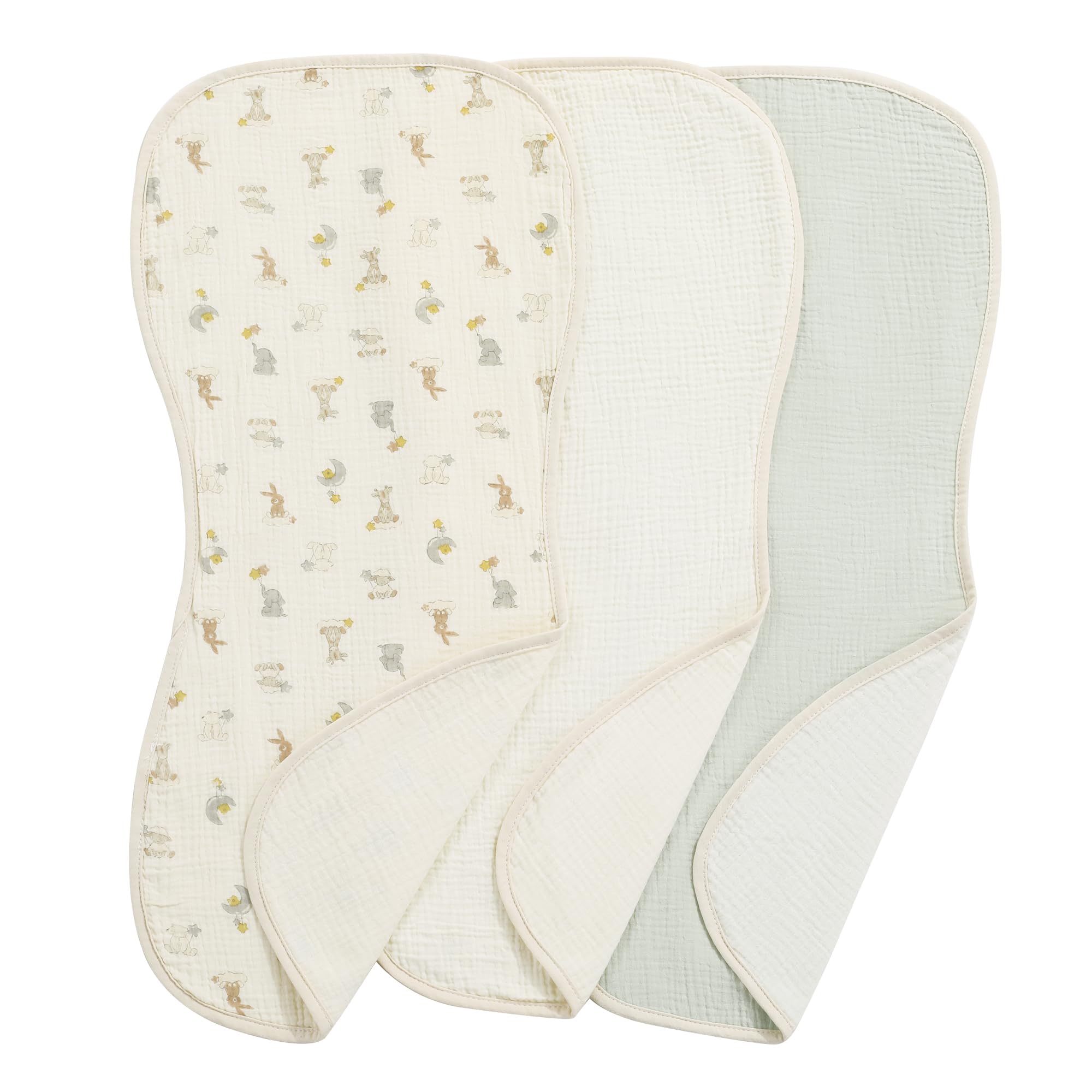 HOMBYS Washable Waterproof Baby Changing Pad Liners - 3 Pack 100% Cotton Muslin Changing Table Covers (Cream White, Light Green, Animals) for Nursery, Diaper Changing Station & Travel