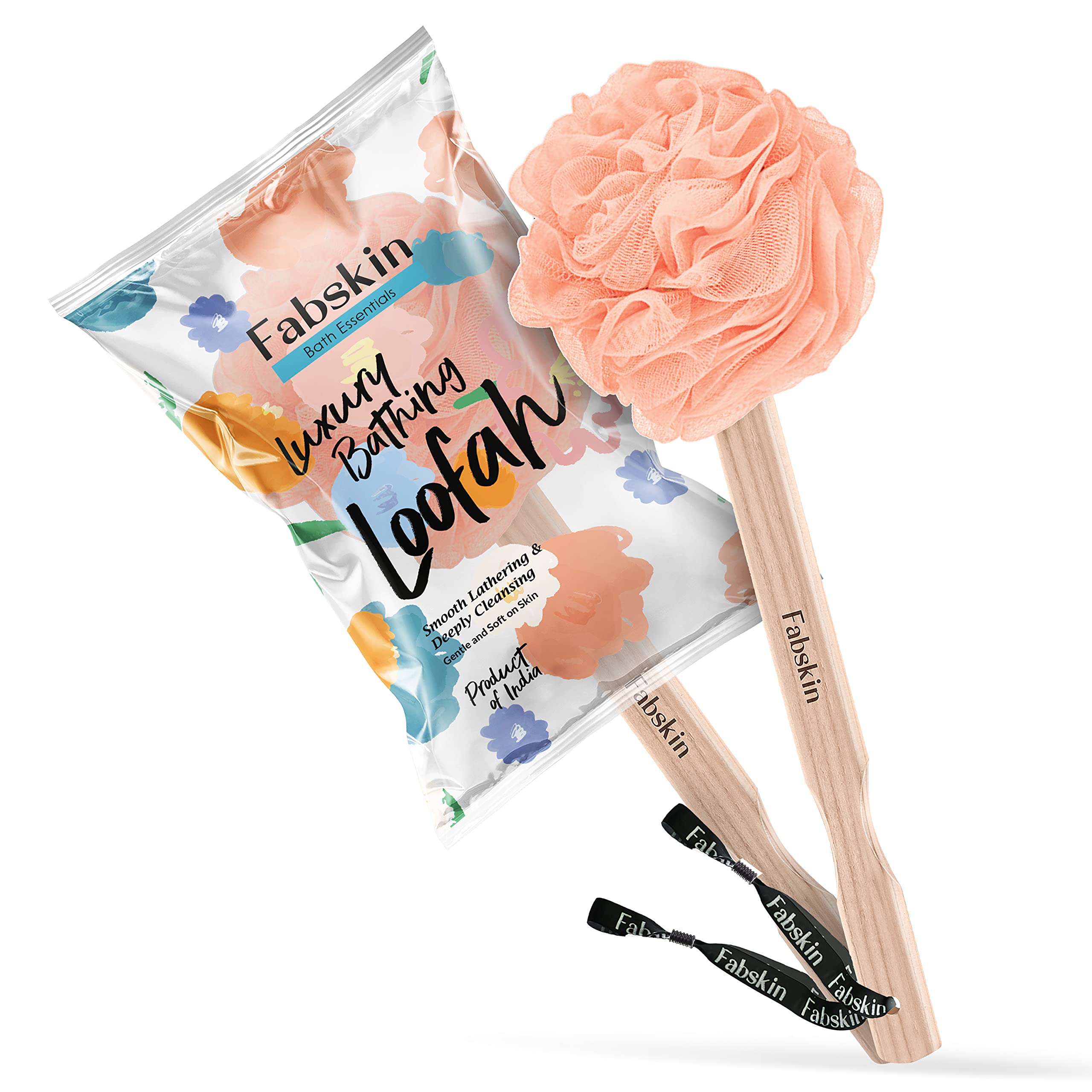 Premium Wooden Handle Back Scrubber Loofah for Men & Women - Exfoliating Bath Brush for Deep Cleansing & Skin Renewal - Ideal for Shower, Spa & Relaxation (Peach, Pack of 1)