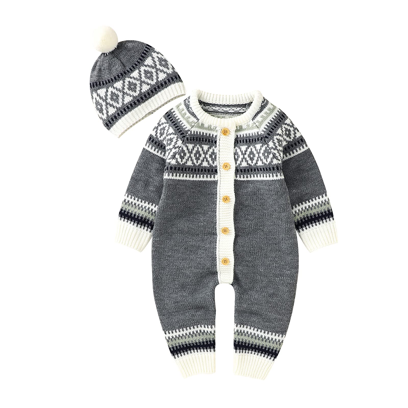 HEZIOWYUN Newborn Baby Boys & Girls Christmas Knit Sweater Romper & Hat Set - Cozy 2-Piece Winter Outfit for Holiday Photos, Family Gatherings & Festive Celebrations