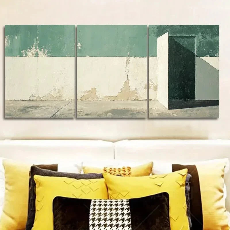3-Piece Green and White Wall Metal Print Set - Ready to Hang Artwork for Living Room, Bedroom & Office Decor