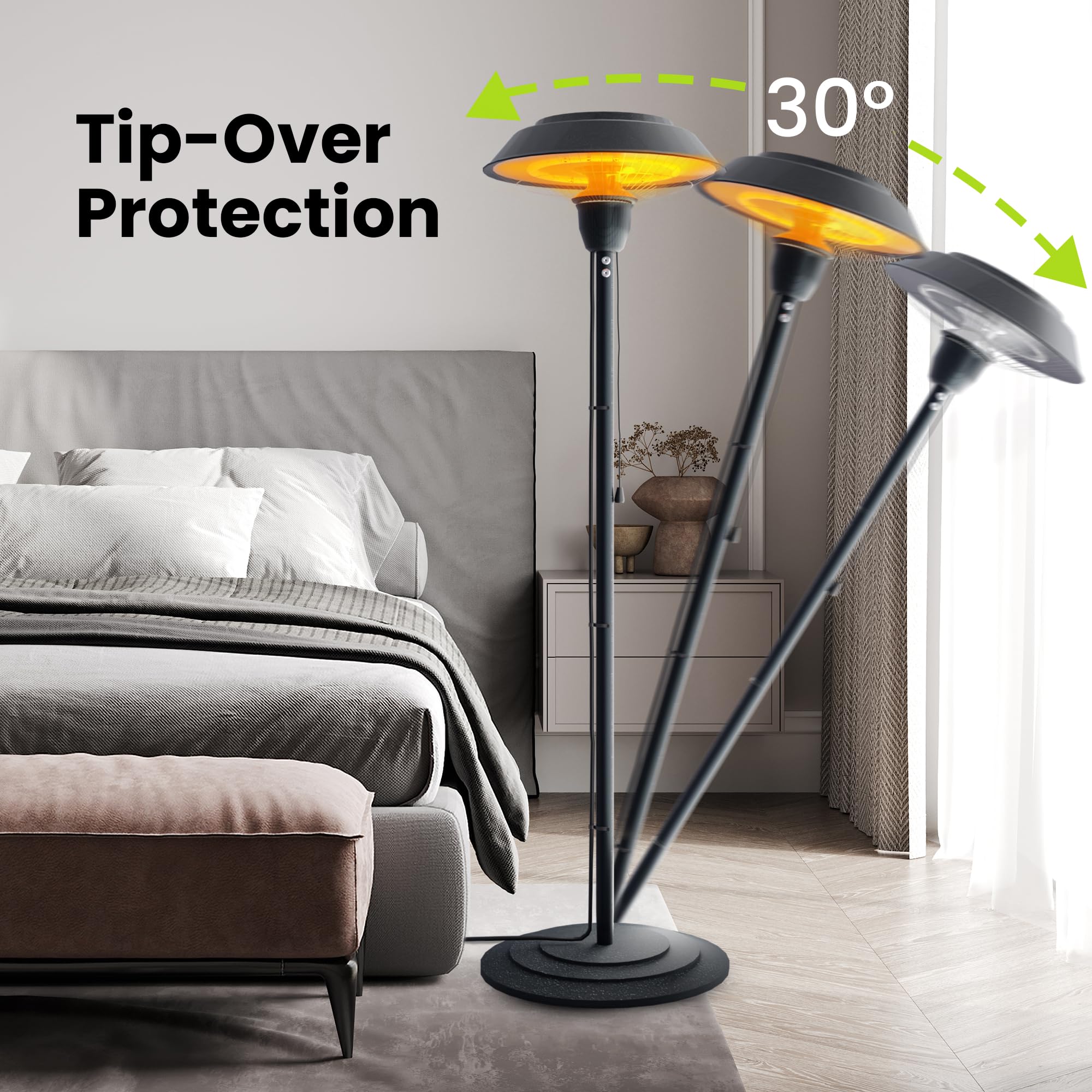 1500W Electric Patio Heater with Infrared Technology - Waterproof Outdoor Heater with Tip-Over Protection - Perfect for Garden, Balcony, Garage & Backyard Use (EPH-BLK) - Ideal for Outdoor Dining, Patio Parties & Cold Weather Comfort