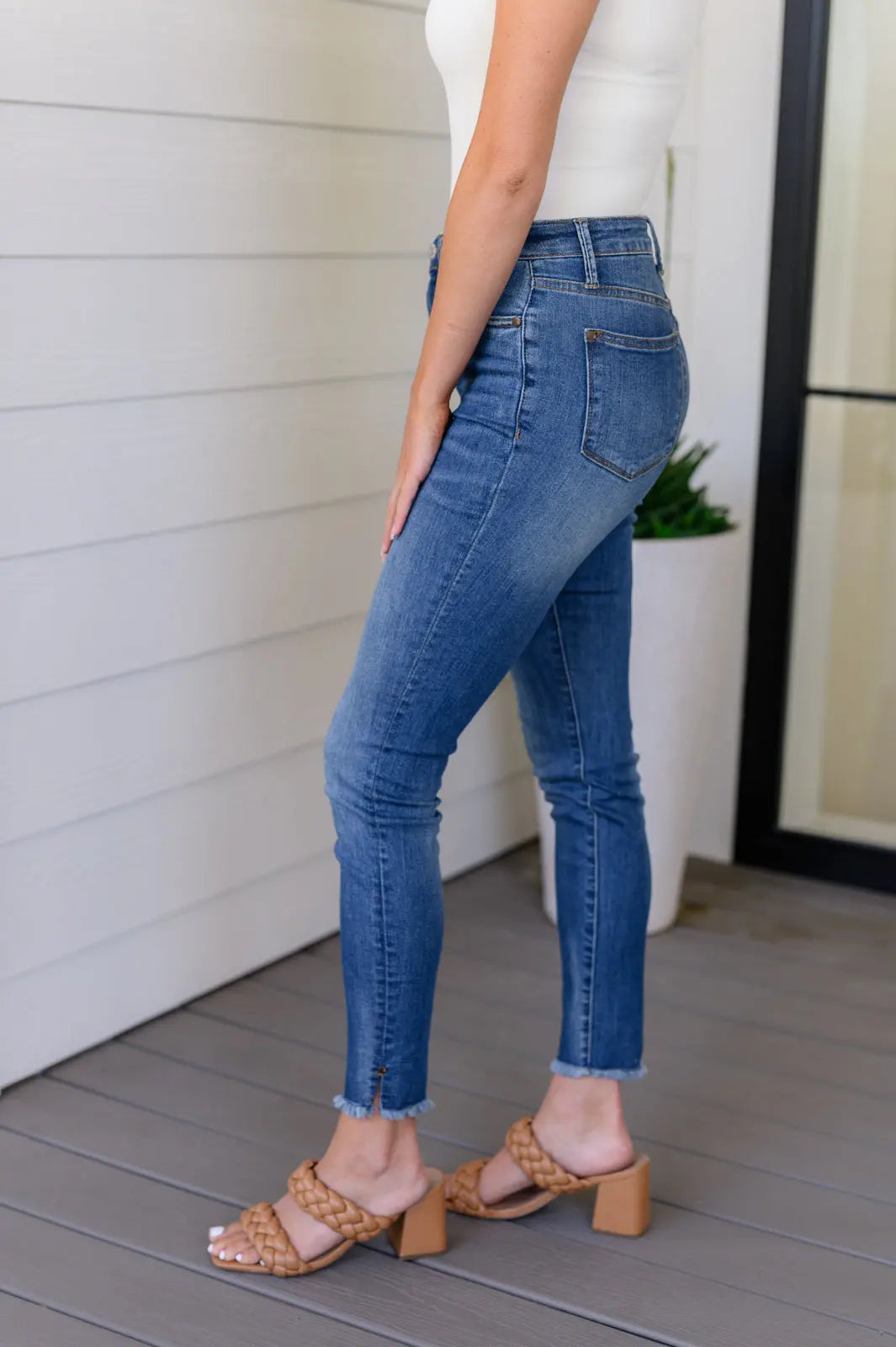 Amy High Rise Control Top Side Slit Skinny Jeans for Women - Slimming Stretch Denim Pants with Tummy Control - Perfect for Work, Date Night & Casual Outings