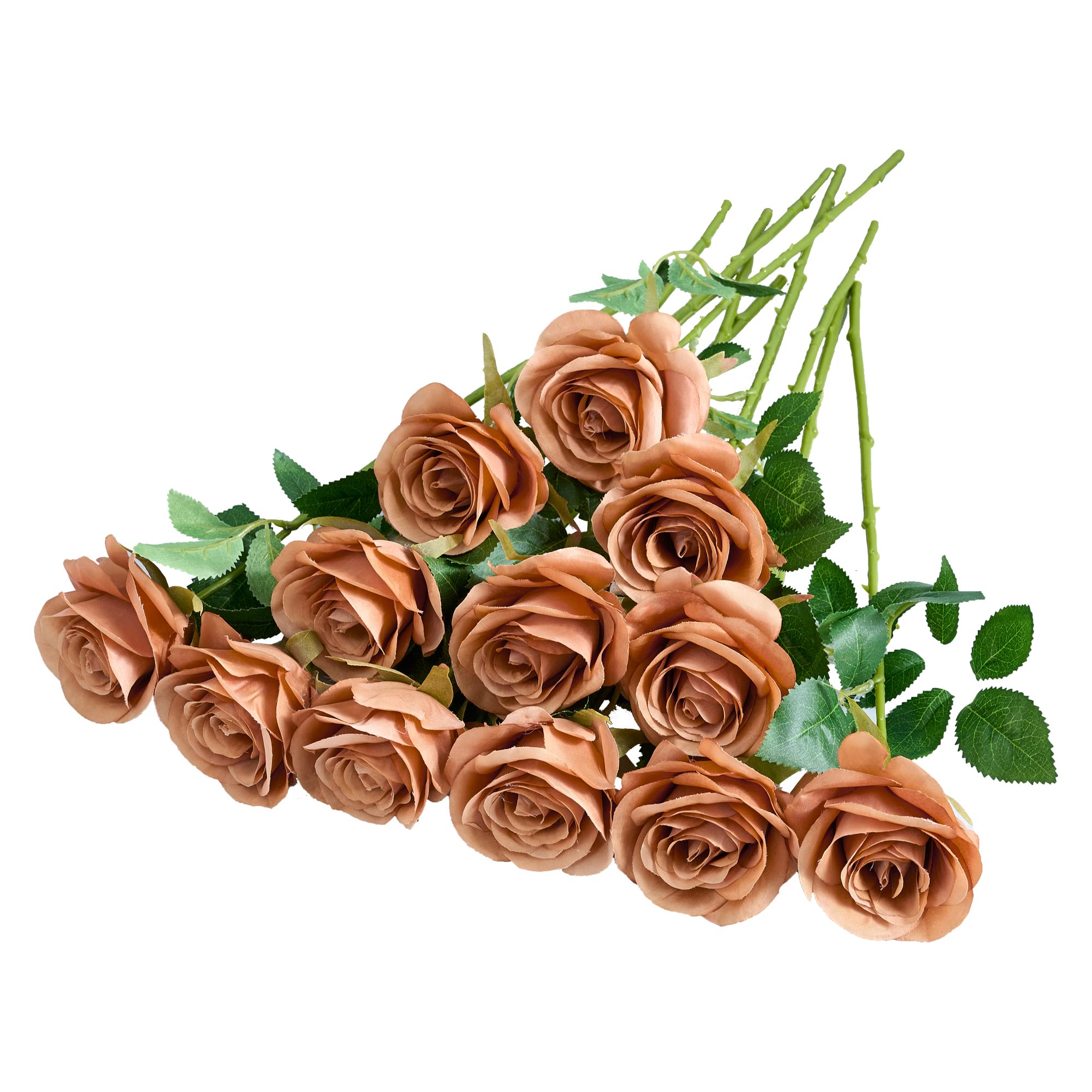 12pcs Dusty Orange Artificial Silk Roses with Long Stems - Fake Flowers for Wedding Centerpieces, Home Decor, Party Decorations - Perfect for Table Arrangements, Bouquets, and DIY Crafts