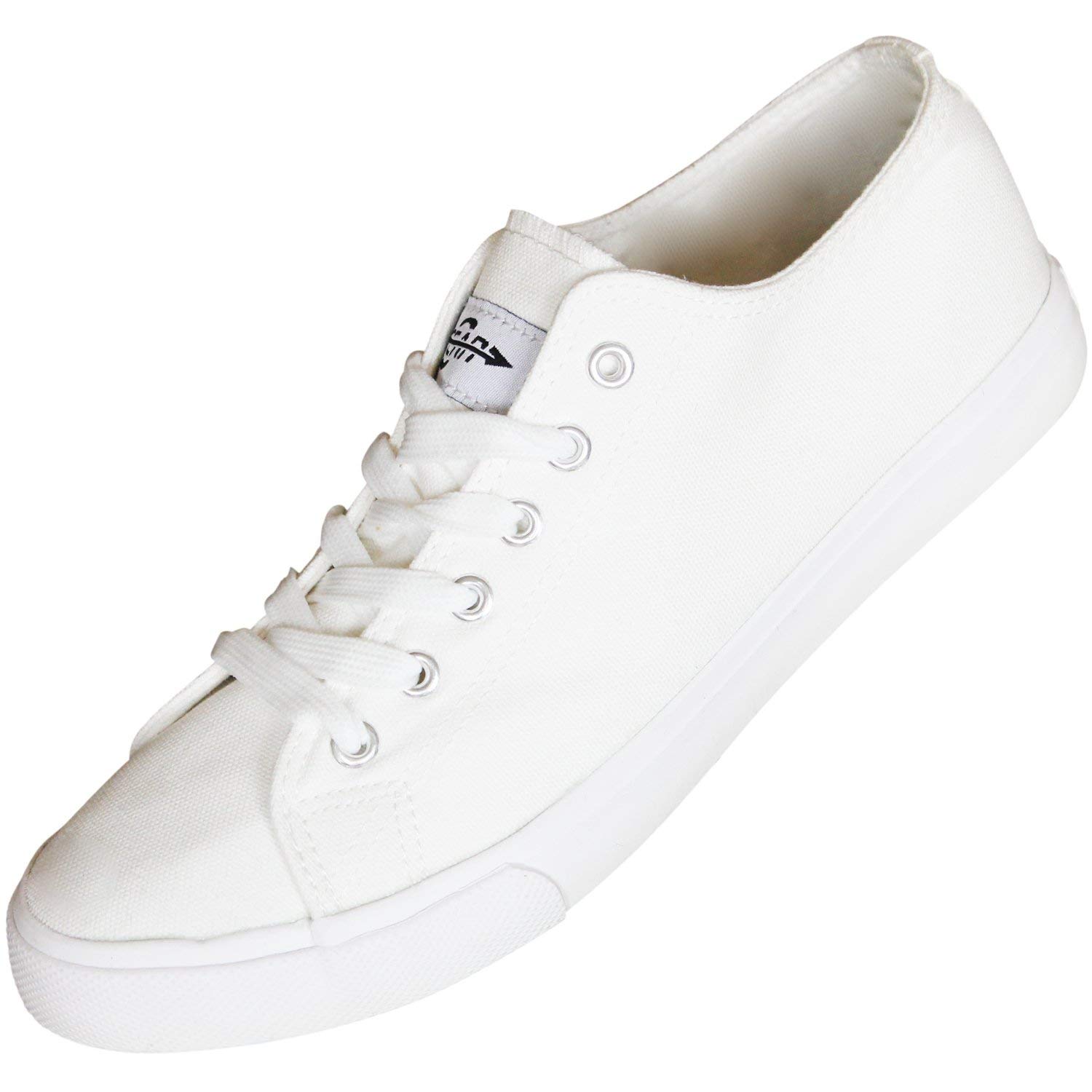 True to Size Retro Low Top Canvas Sneakers for Men & Women - All White Casual Skateboard Shoes with Grip Sole - Comfortable Tennis Shoes for Walking, Running & Streetwear (US Size 9, Medium Width)