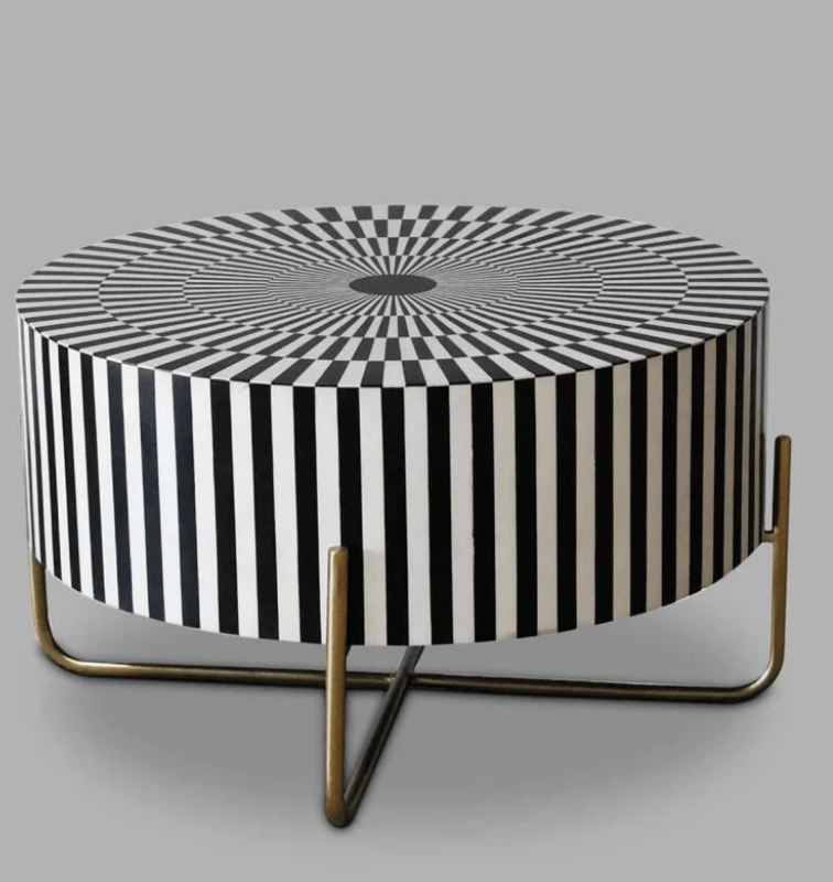 Handmade Striped Waterfall Pattern Coffee Table - Bone Inlay Wooden Furniture for Living Room, Lounge & Home Decor | Modern Boho Style Accent Table