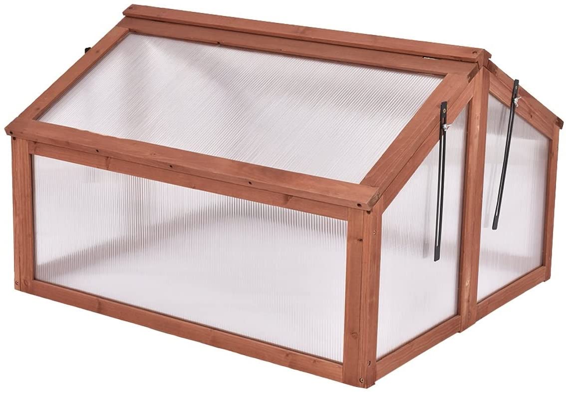 GRAFFY Wooden Garden Cold Frame - Portable Mini Greenhouse Kit with Foldable Top | Raised Plant Bed Protector for Outdoor Gardening | Perfect for Porch, Backyard & Balcony Use | Natural Wood (GT3568)
