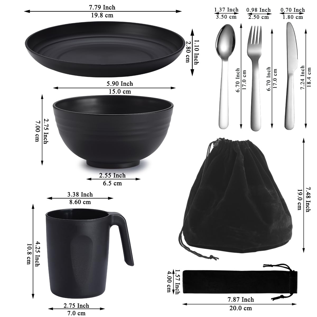 Reanea Camping Mess Kit - Portable Cutlery Set with Knife, Spoon, Fork, Cup, Bowl & Plate | Lightweight Outdoor Utensils for Camping, Hiking, Picnic & Travel | Perfect for Backpacking & RV Adventures