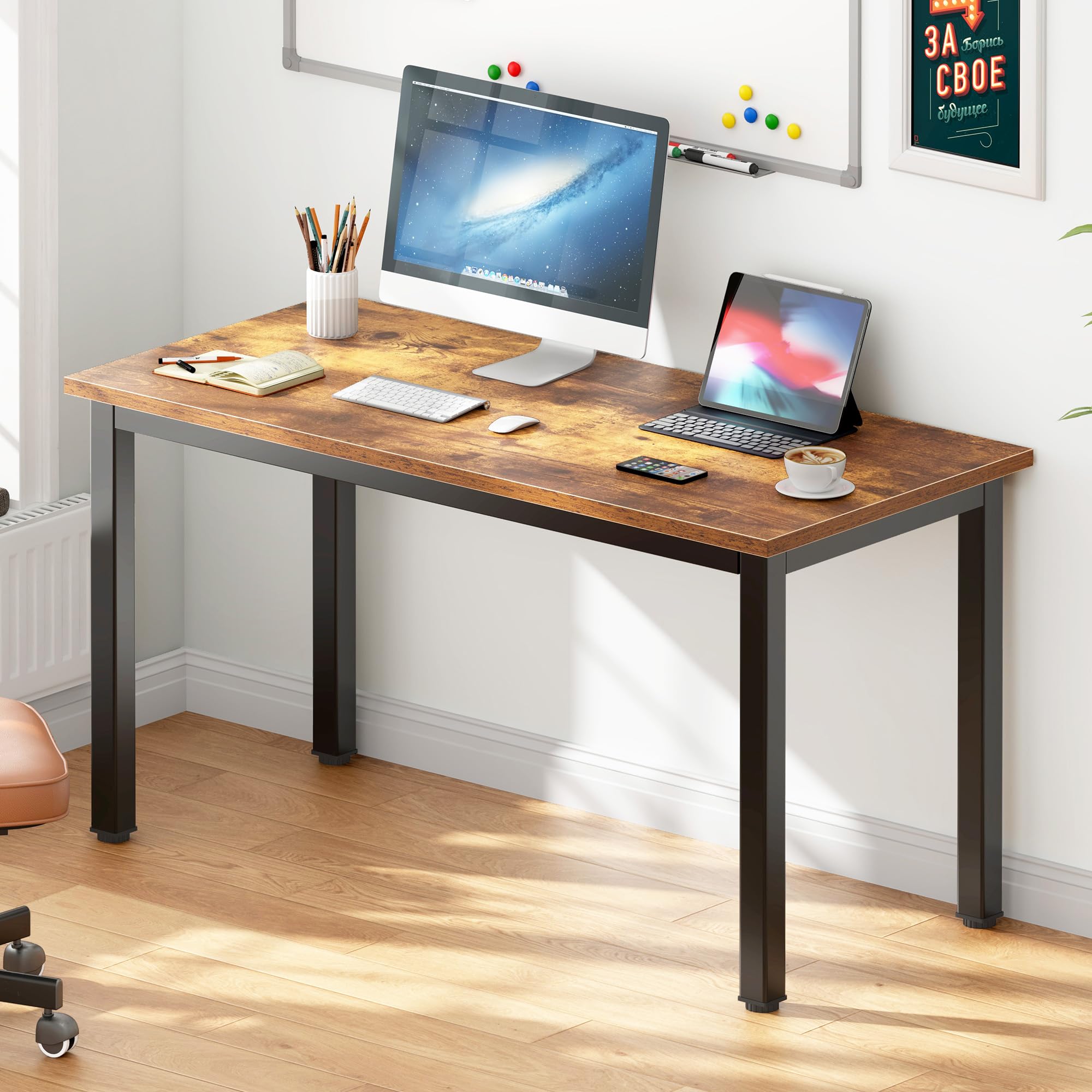 DlandHome 47-inch Computer Desk for Home Office, Writing, Study & Gaming - Retro Style Workstation for Small Spaces & Modern Workspaces