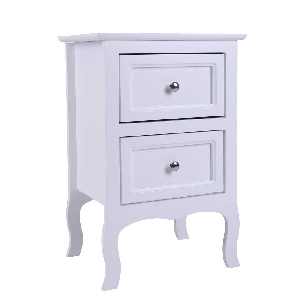 Country Style Nightstand with 2 Drawers - White Bedside Table Cabinet for Bedrooms, Small Spaces & College Dorms - Compact Night Stand for Kids' Room & Living Room (1-Pack) | Perfect for Storing Books, Lamps & Bedroom Essentials