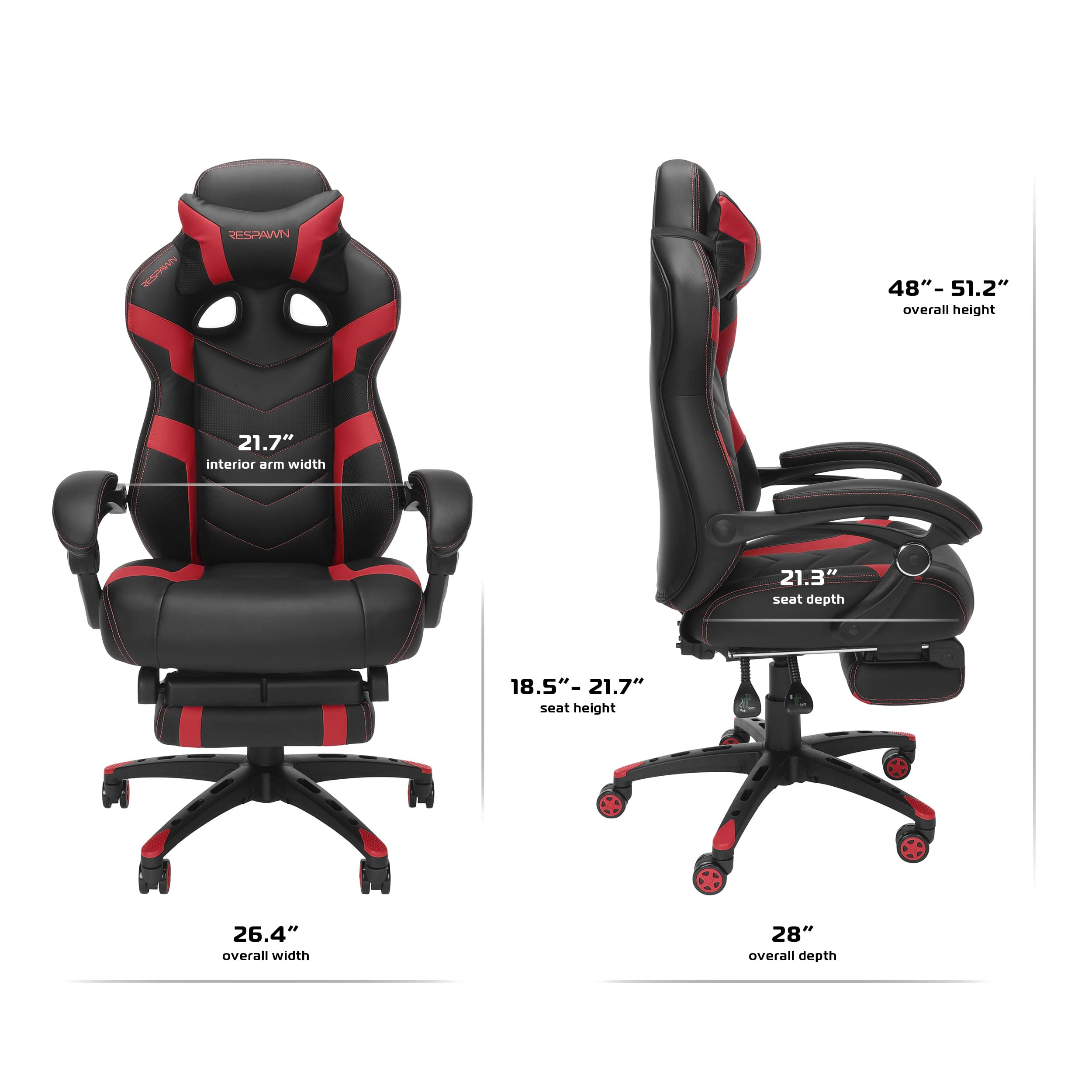 RESPAWN 110 Pro Ergonomic Gaming Chair with Adjustable Footrest & Headrest - Reclining Computer Desk Chair for Adults - Perfect for PC Gaming, Office Work & Home Entertainment (Red)