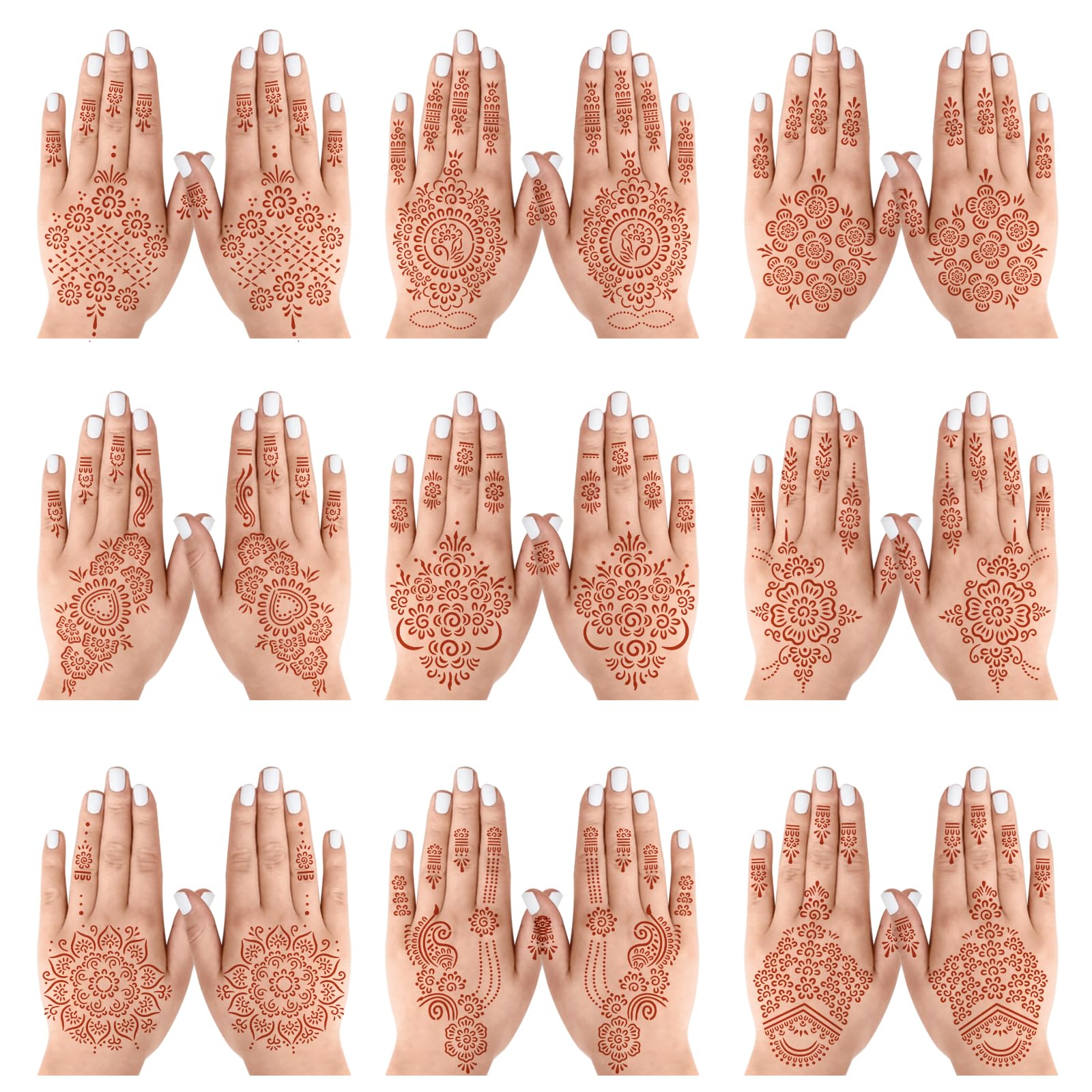18 Sheets Henna Stencils Kit - Indian & Arabian Temporary Tattoo Templates for Hands, Arms & Body Art | Perfect for DIY Tattoos, Festivals, Weddings & Cultural Celebrations
