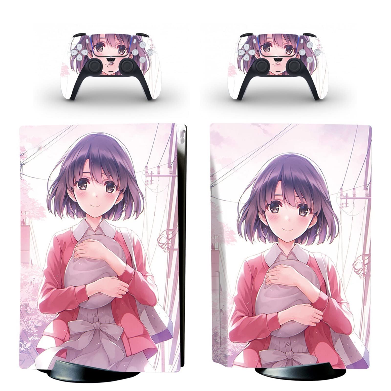 LEEWEE Anime Sticker Skin for PS5 Disc Edition Console & 2 Controllers - Bubble-Free, Durable, Scratch-Resistant Vinyl Cover Wrap 48228 (Perfect for Gaming Setups & Anime Themed Rooms)