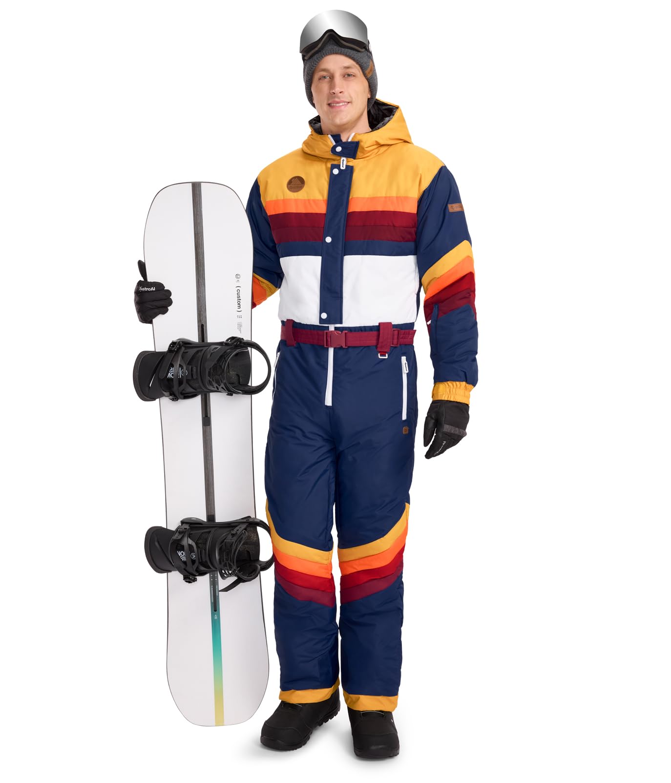Retro Snow Suits for Men - Warm One-Piece Ski Suits for Winter - Tipsy Elves | Perfect for Skiing, Snowboarding & Winter Festivals