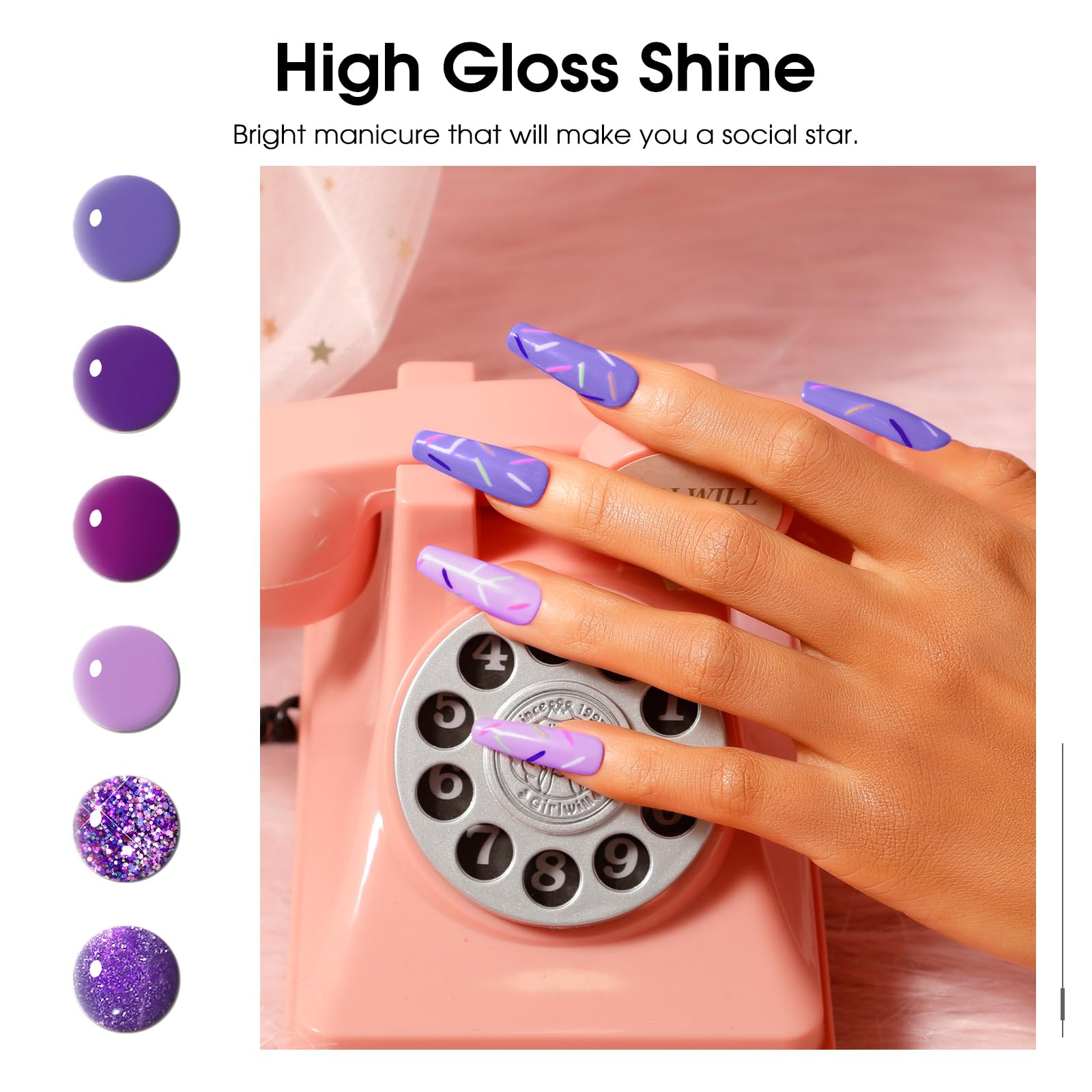 ROSALIND 6 Colors UV Gel Polish - Lilac Purple Glitter for DIY & Salon Nails